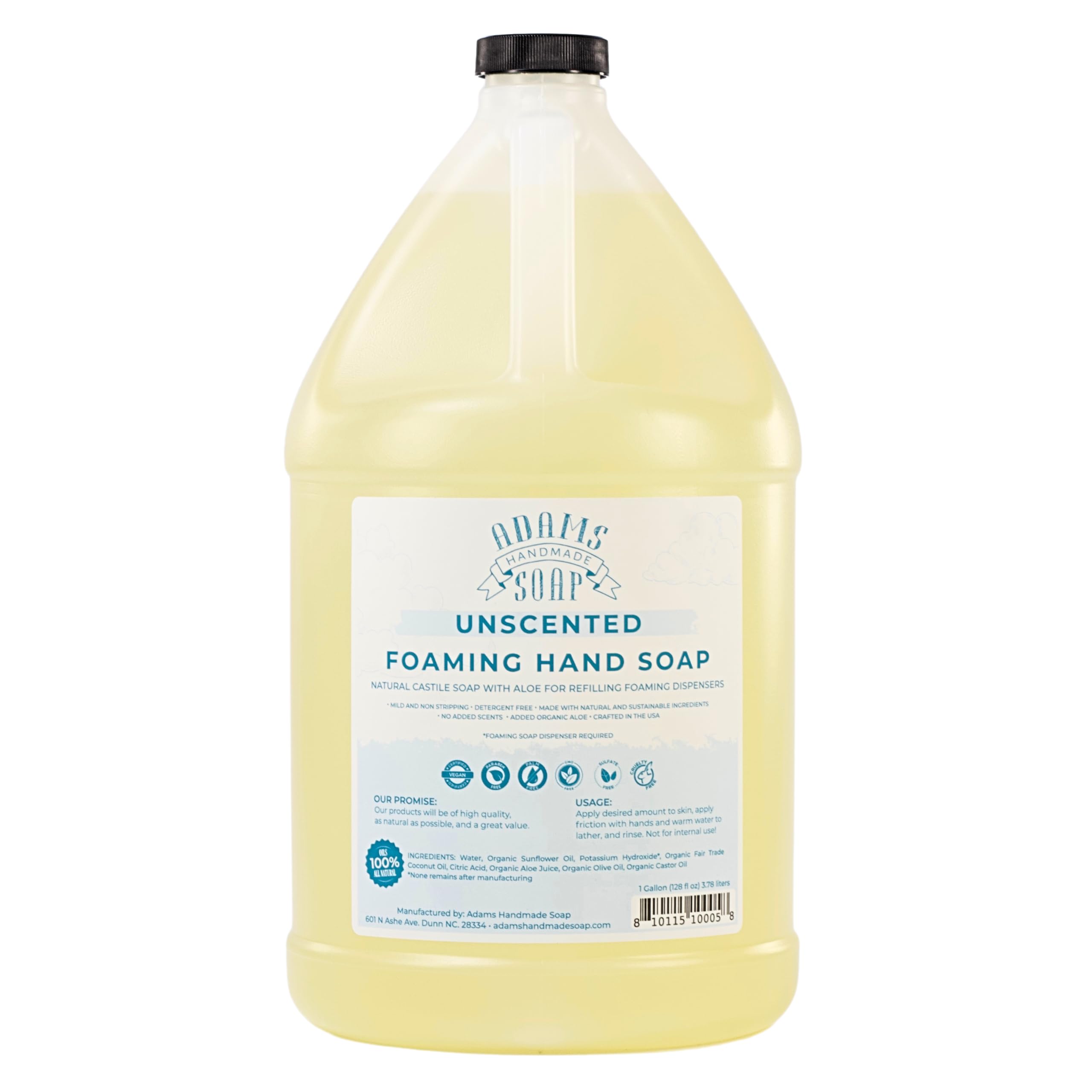 Adams Handmade Soap Jabón líquido, jabón espumoso, Castilla fina, recarga de 3,8 l, sin perfume