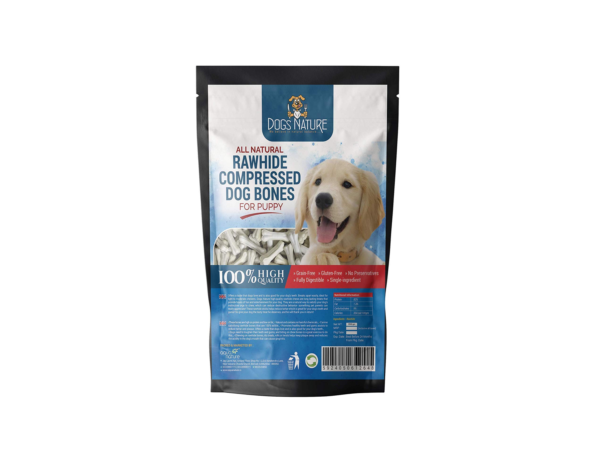 DogsNature All Natural Rawhide Compressed Dog Bones for Puppy (1000g-(3inch))
