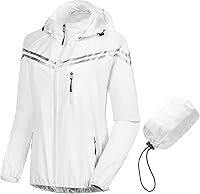 Vista 1 de CREATMO US Chaqueta impermeable plegable para mujer, chaqueta de ciclismo reflectante con capucha desmontable