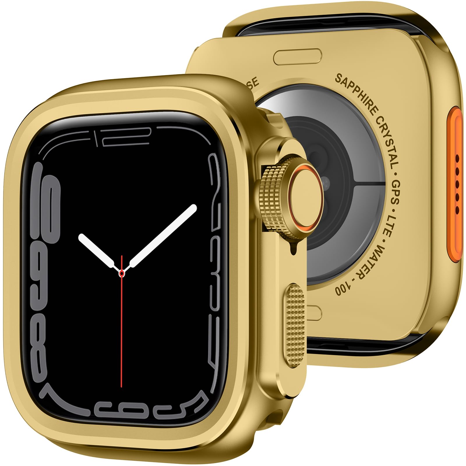 Amizee 2 in 1 Metal Case Compatible with Apple Watch Series 9/8/7 45mm with Back Cover, Rugged Shockproof Protective Bumper Cover for iWatch 45mm, Gold 45mm Gold