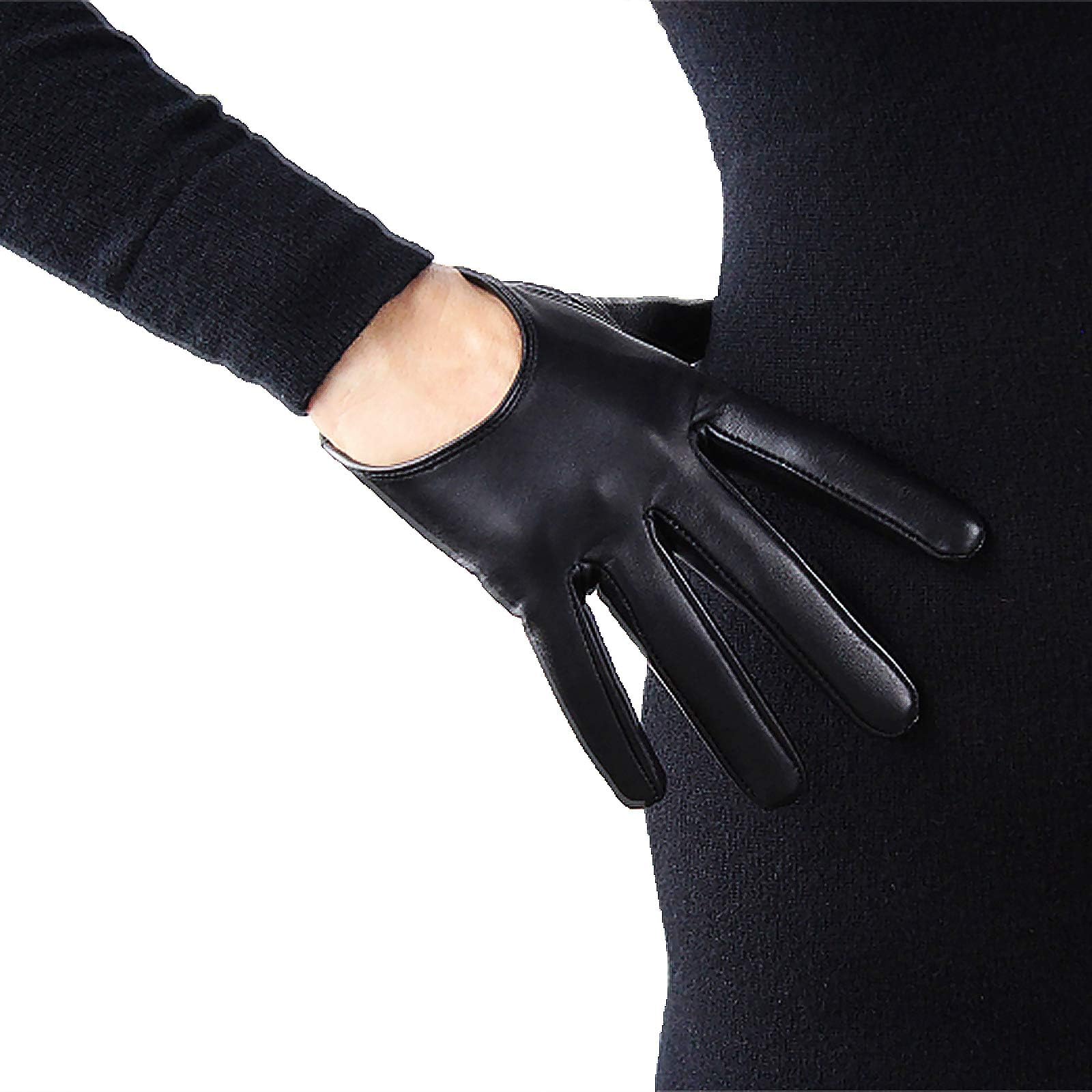DooWay Half Palm TECH GLOVES Real Leather 13cm Extra Short Genuine Lambskin Sheepskin Women's Driving Party Gloves