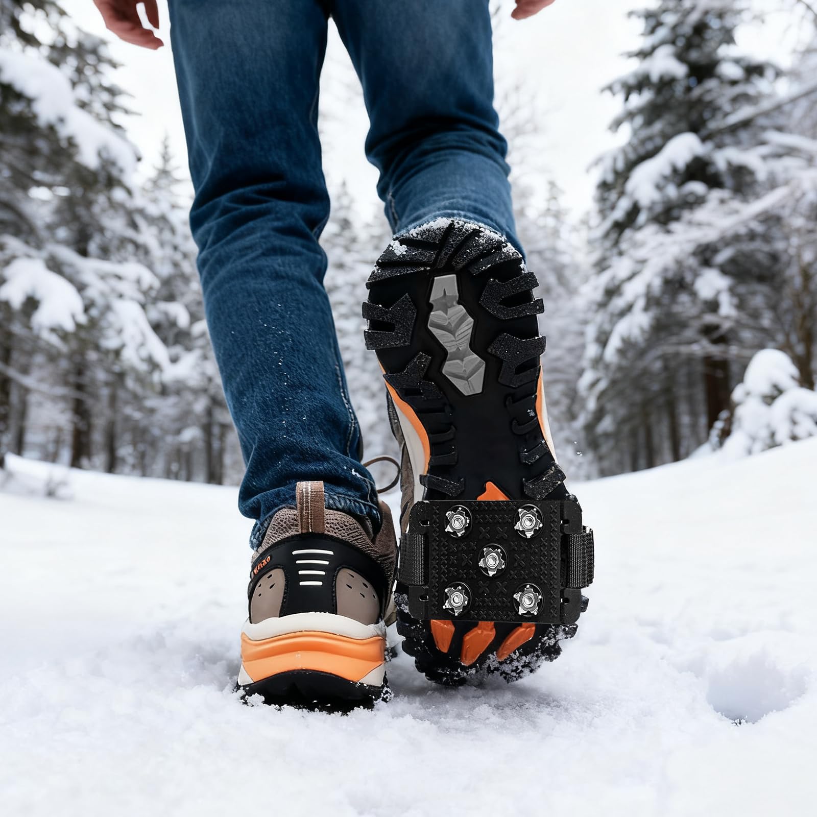 Crampones Nieve Hielo 5 Dientes Antideslizantes para Botas Senderismo Pesca Escalada Montañismo