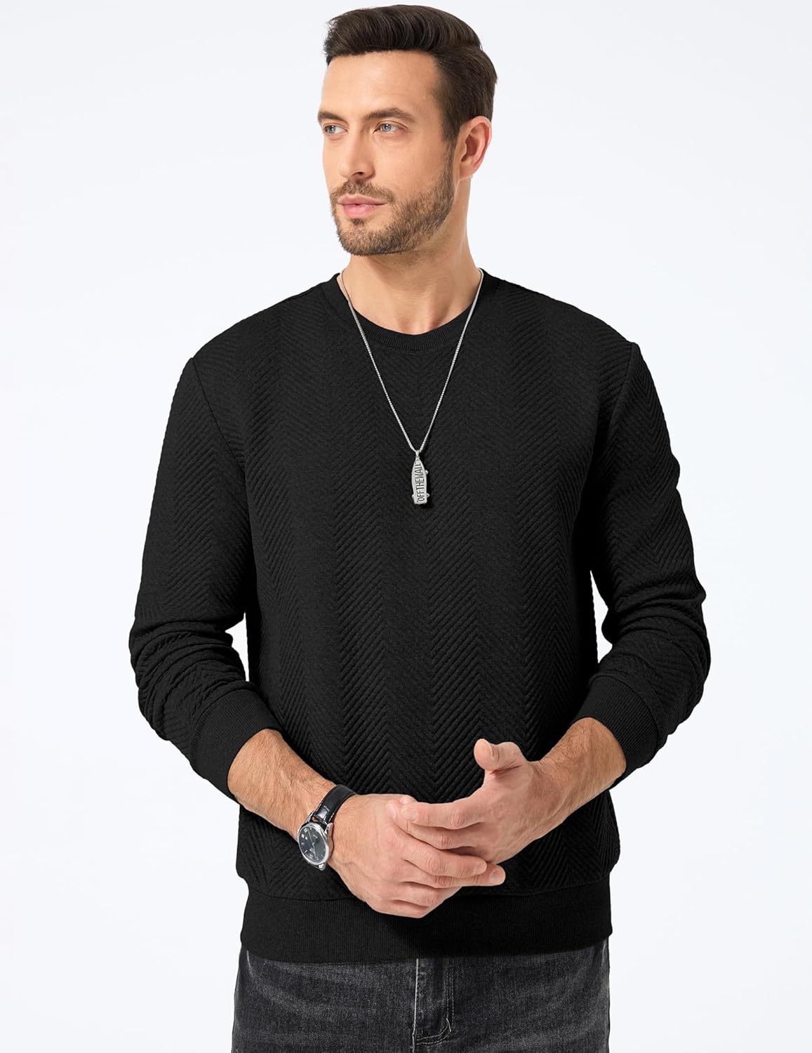 JMIERR Mens Crewneck Sweatshirt Casual Long Sleeve Texture Pullover Shirt for Men - Image 3