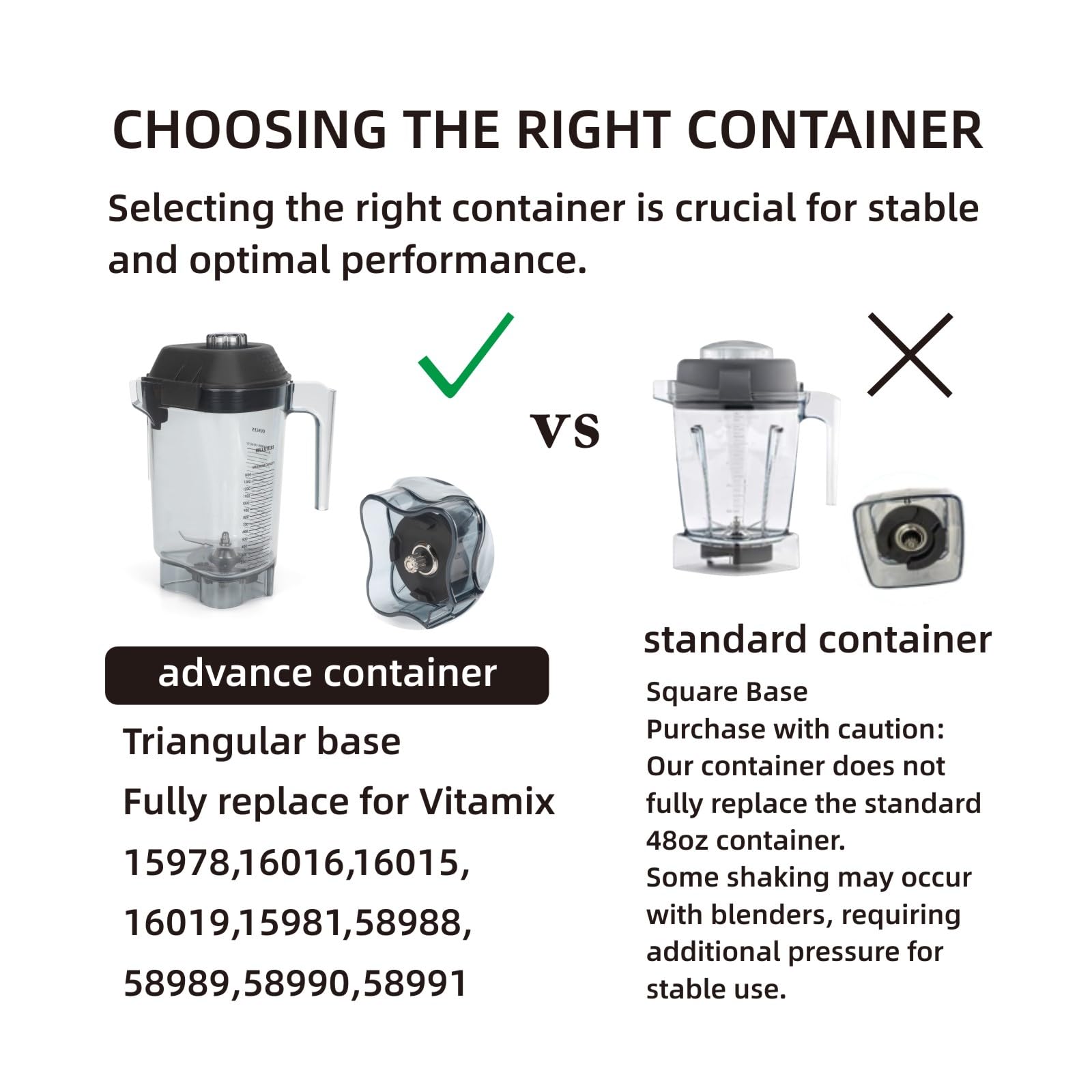 Jarra de repuesto de contenedor Advance de 48 onzas compatible con Vitamix The Quiet One VM0145, BarBoss, máquina de bebidas Advance y Touch & Go Commercial Blender Jar Cup Parts