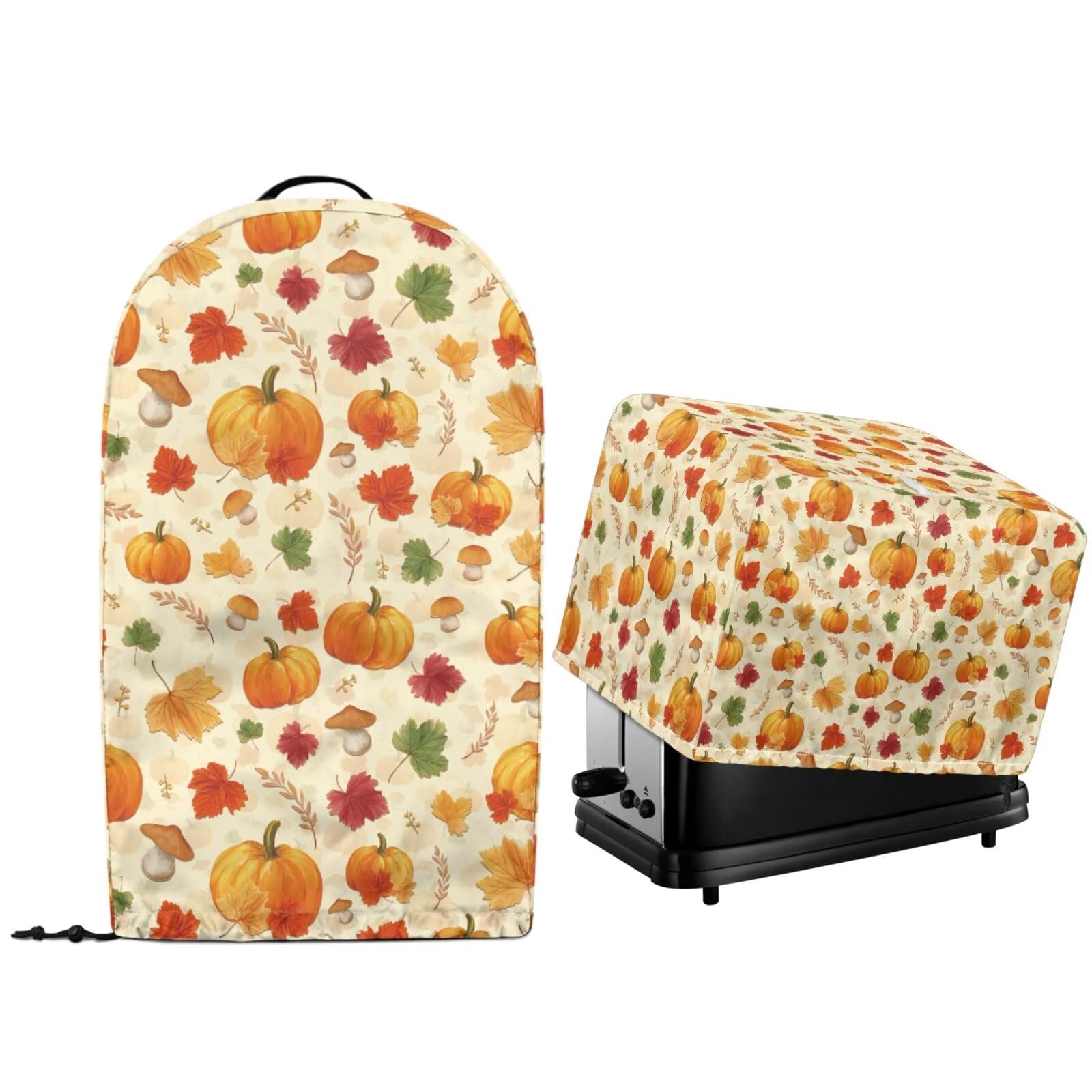 Thanksgiving Day Kitchen Small Appliance Dust Covers Set of 2 Stand Mixer Food Processor Blender and Toaster Bread Maker Oven Oil-proof Protector Covers Maple Leaf Pumpkins