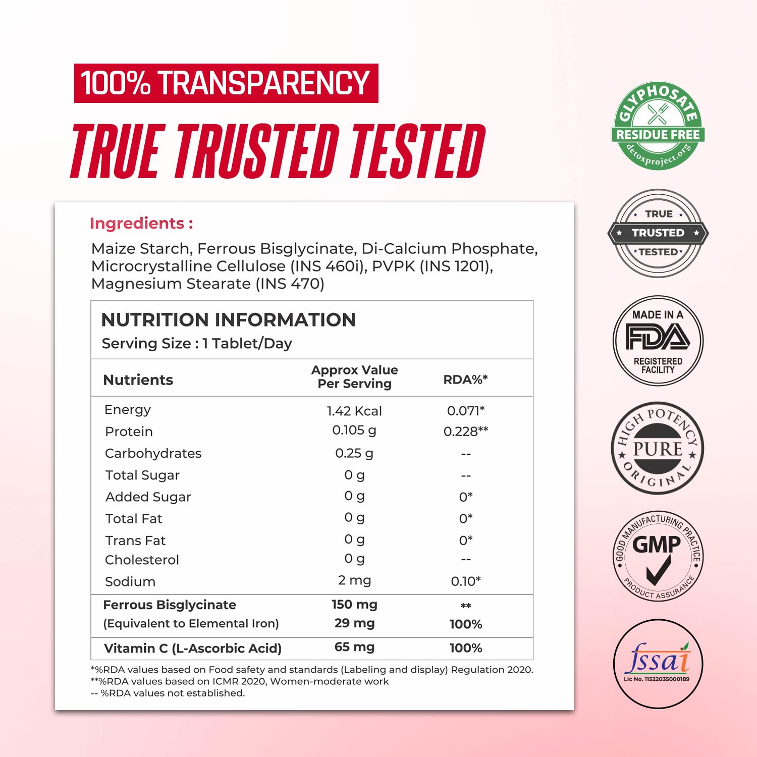 NATURALTEIN Iron Bisglycinate with Vitamin C – 60 Tablets | 29 mg Elemental Iron | Gentle on Stomach | Supports Women’s Energy, Vitality & Healthy Blood Levels 3