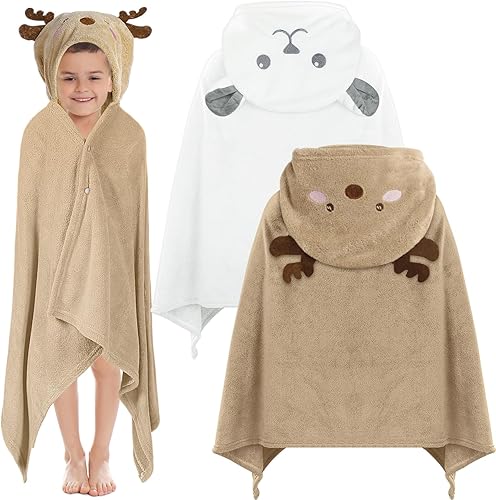 2 toallas con capucha para niños, 27.5 x 55 pulgadas, toalla de baño grande para niños de 3 a 10 años, toalla de baño suave para niños pequeños