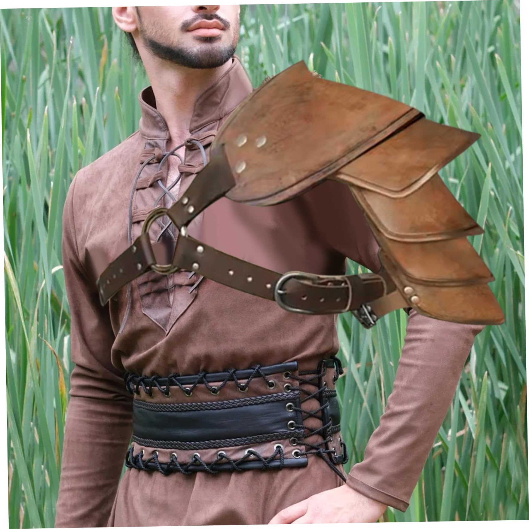 Spallacci in Pelle PU Vintage, Armatura Regolabile per Spalle vichinghe, per Travestimenti da Halloween, Cosplay, Spallacci in Pelle
