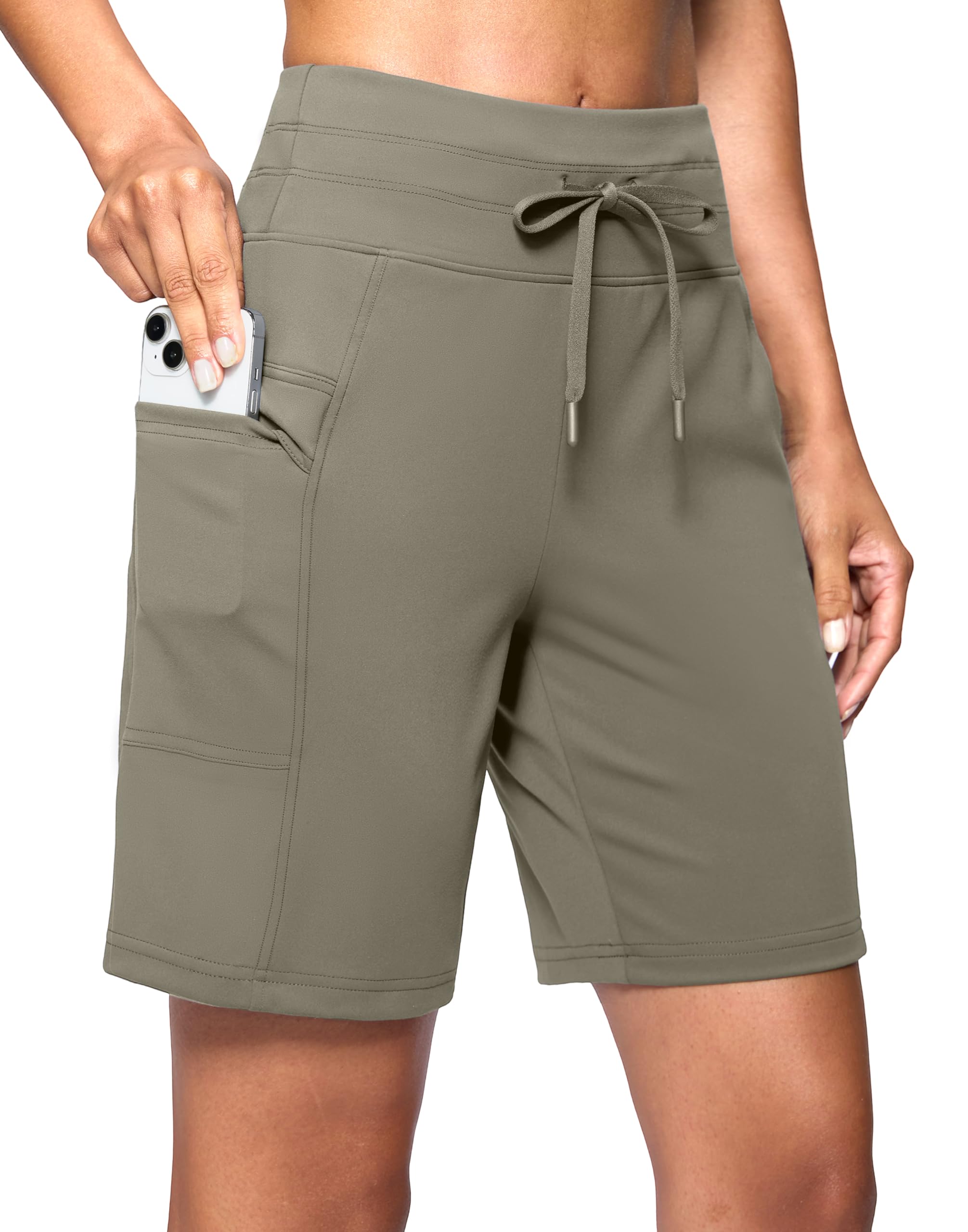 Women's 7" Athletic Bermuda Shorts with Side Pockets High Waisted Stretchy Long Shorts for Women Gym Running Casual