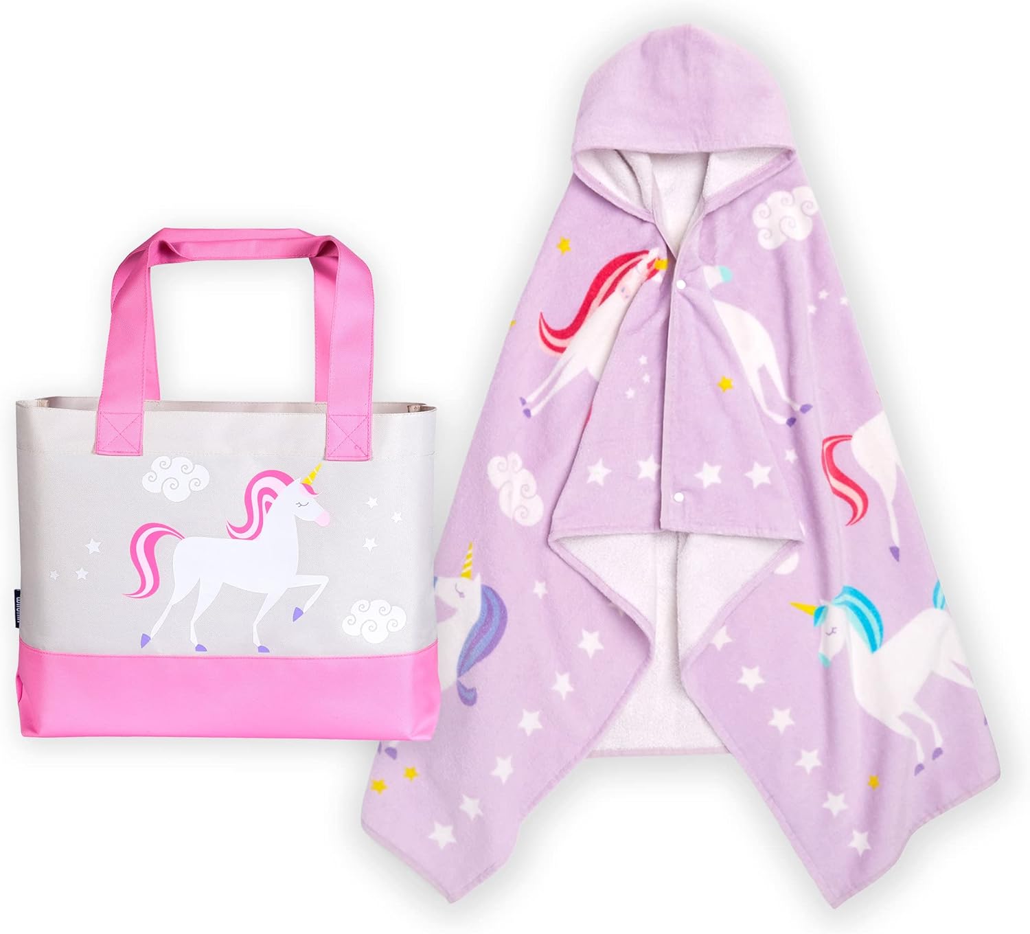 Wildkin Kids Beach Tote Bag Bundle with Beach Poncho, Kids Reusable Set for Pool, Travel & Vacations - Unicorns