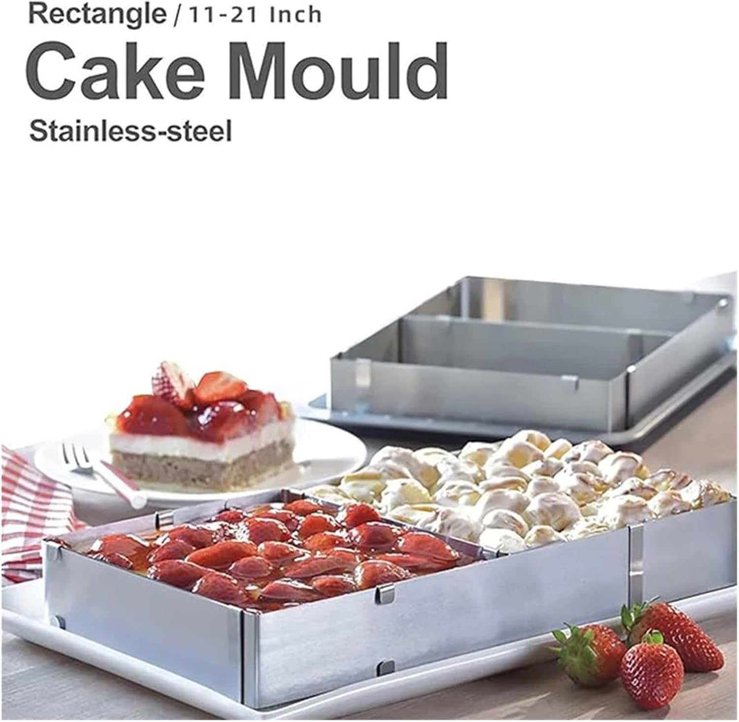 Rectangular Cake Mold Ring, Adjustable Stainless Steel Square Mousse Cake Cutter Baking Mold Pastry Baking Tool for Baking