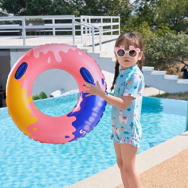 浮き輪 ビニール補修用テープ2枚付き フロート うきわ 1人乗り 子供用 大人用 子供 キッズ 浮き具O型 強い浮力 厚く 耐久性 空気 漏れにくい 壊れにくい 安定性 折りたたみ式 キラキラ 夏休み 暑さ対策 プール 夏海遊び 夏 水遊び 夏対策 プールパーティー 海水浴 日光浴 空気入れ 60-100 - 2