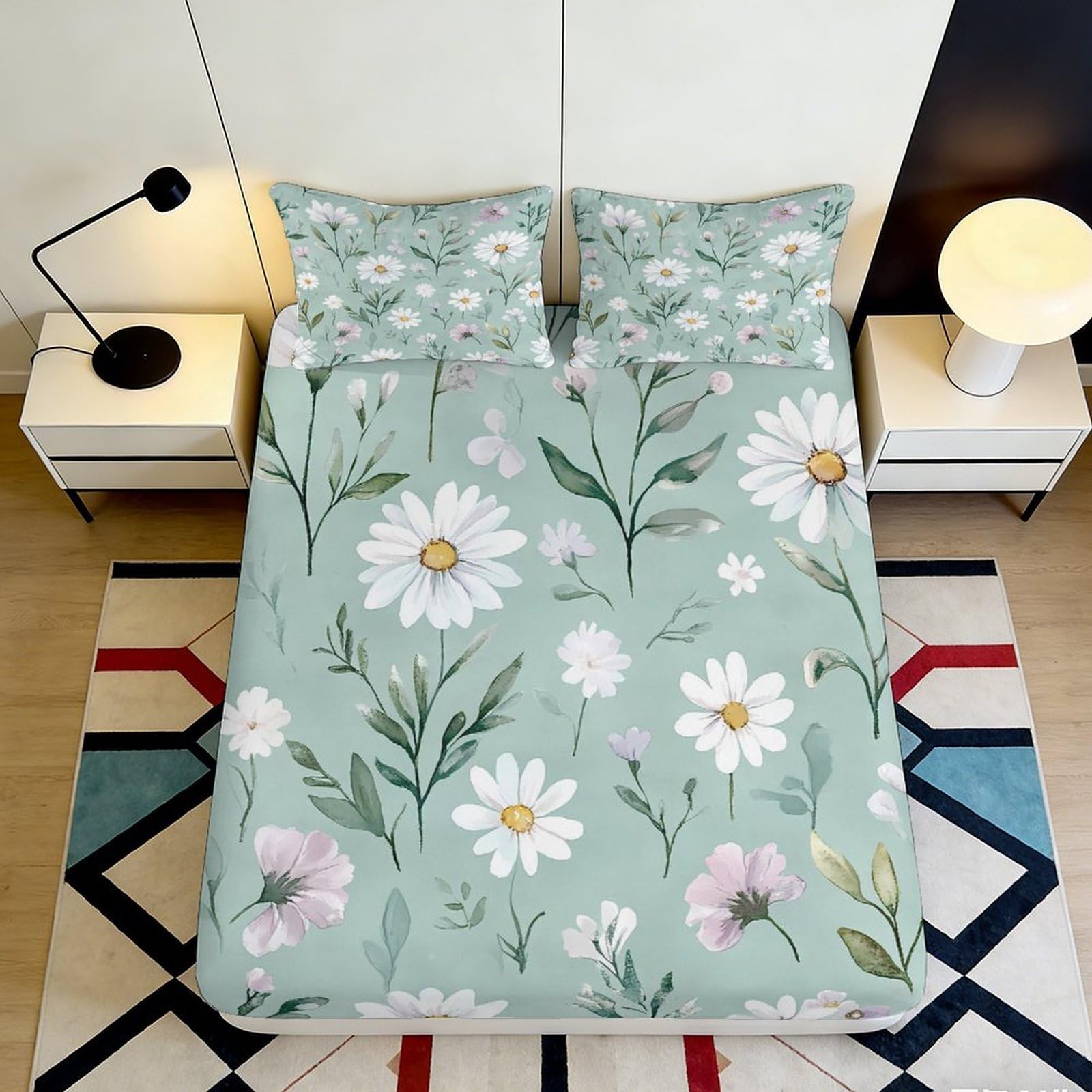 Jqzkxnhpbr Style-3 3D Printed Daisy Meadow Fitted Sheet Microfiber Floral Pastel Mattress Cover Bedroom Decor Anti-Slip Machine Washable 90X200x25cm
