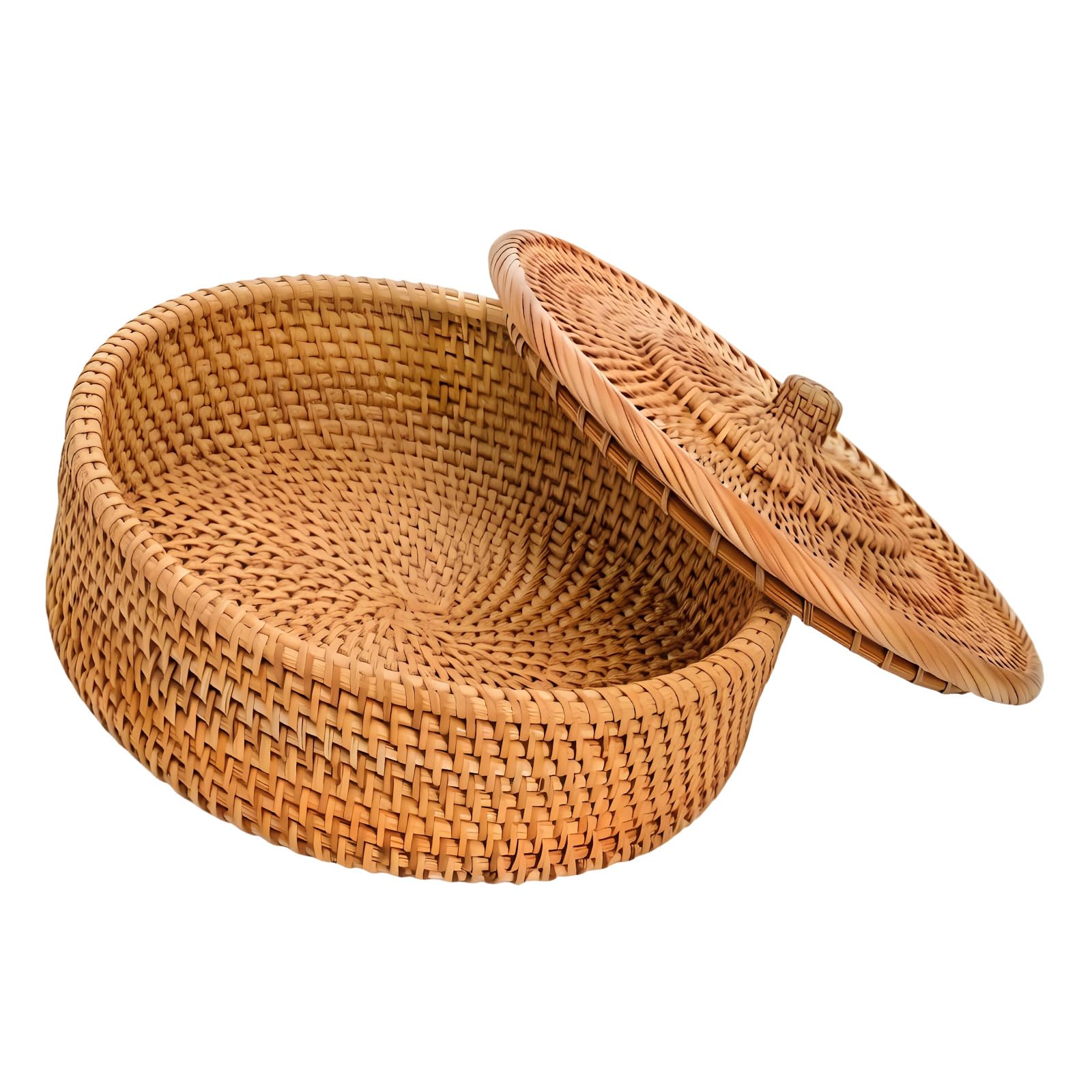 Msioytog Handcrafted Round Bread Bin with Top Cover and Soft Towel Liner Inside Tortillas Holder Basket with Towel Cloth Multipurpose Flexible Bread Container