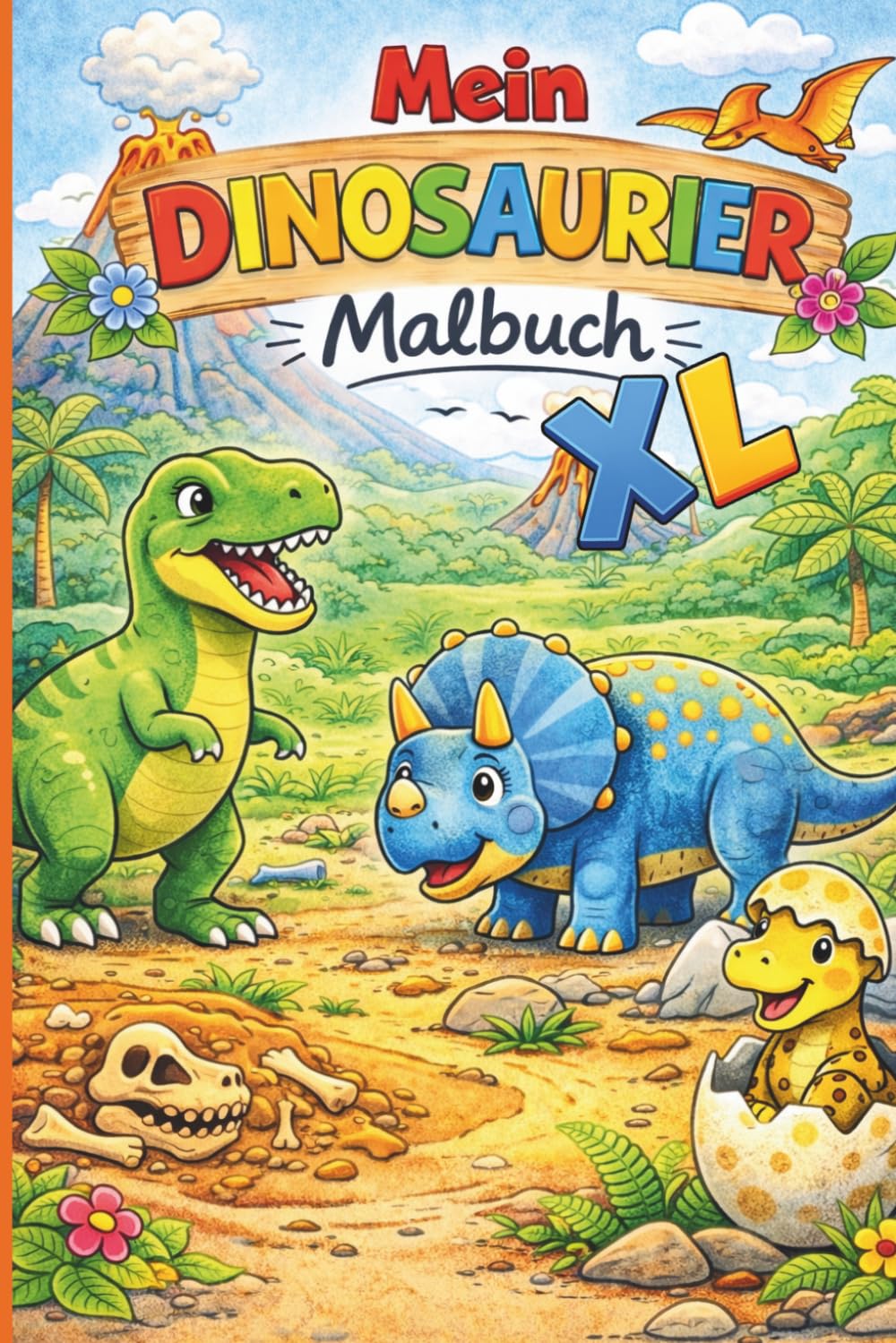 Mein Dinosaurier Malbuch für unterwegs: Kompakt & perfekt für Reisen - 68 einfache Motive für unterwegs im Auto, Zug & Flugzeug (Oma Irma Malbücher)