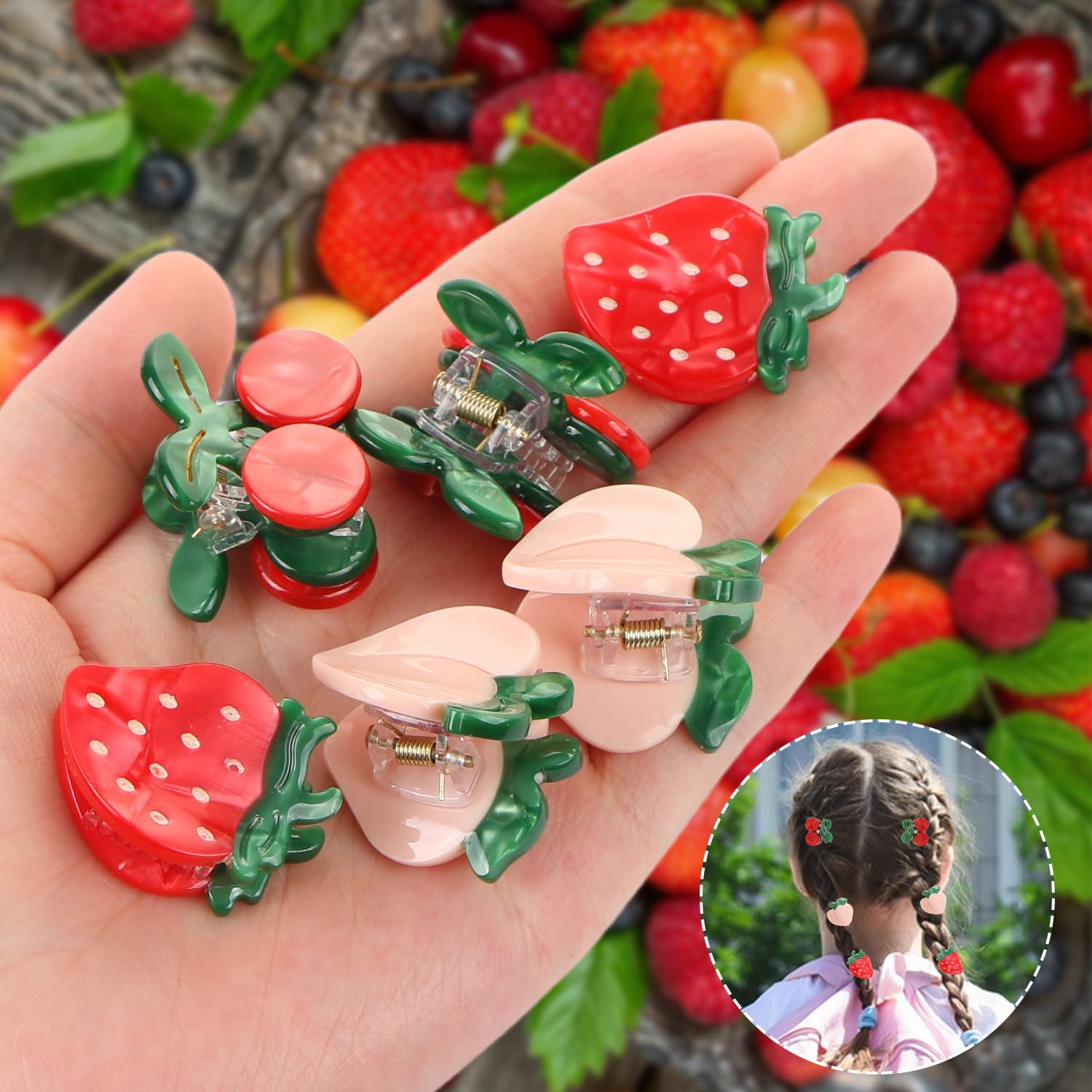 UHOMENY 6pcs Cute Hair Claw Clips for Women Girls Mini Cherry Strawberry Peach Hair Clips Hair Accessory Fruit Claw Clip Hair Jaw Clips - Image 4