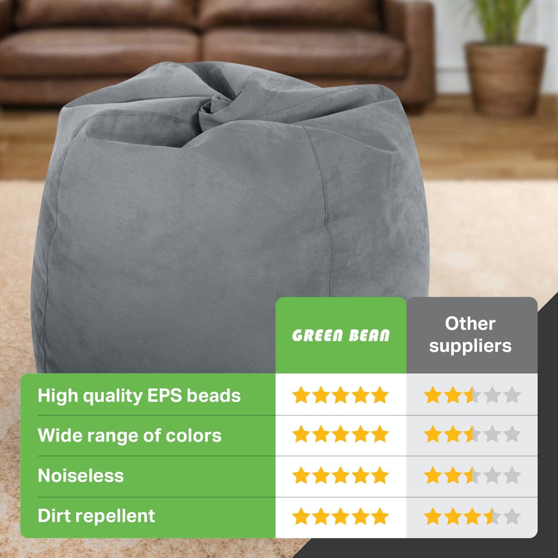 Green Bean© Pouf avec Dossier 60x60x90cm - Coussin de Siège Intérieur Remplissage 220L Doux et Lavable - Bean Bag Coussin de Sol Lounge Chair Hocker Chaise