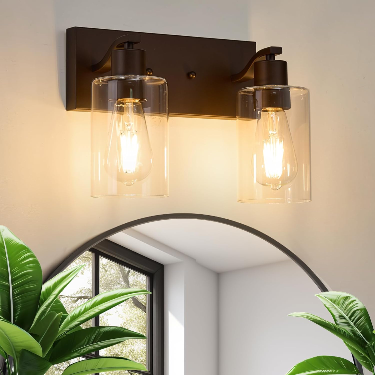 2 Lights Bathroom Light Fixtures Oil Rubbed Bronze Vanity Light with Clear Glass Shade 13in Modern Bathroom Lighting Fixtures Over Mirror for Bedroom/Living Room