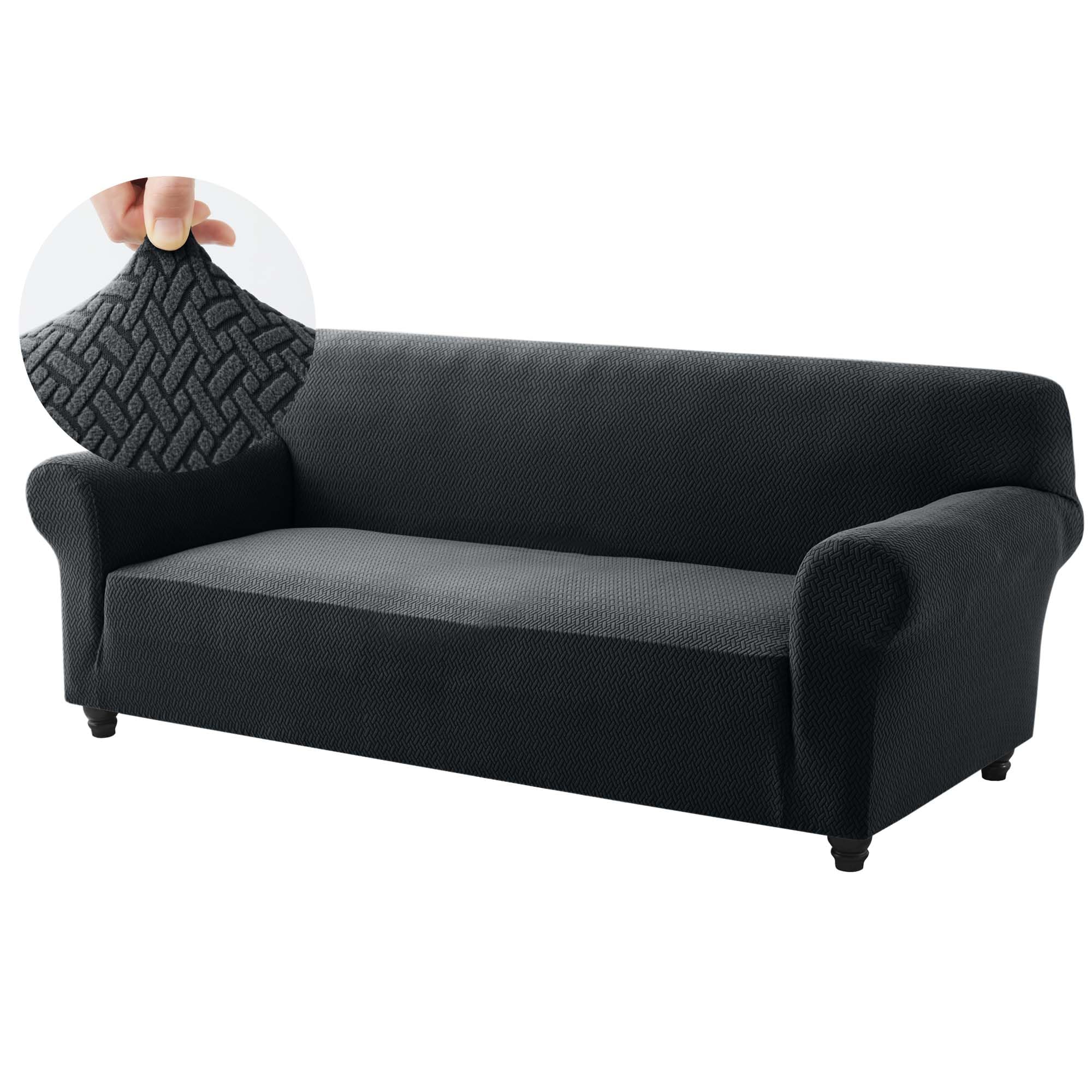 Hafaa High Stretch Sofa Cover 3 Seater Jacquard Spandex Non Slip Sofa Slipcovers Elastic Fit Couch Covers for Living Room Soft Washable Furniture Protector for Pets/Kids/Dogs (Black)