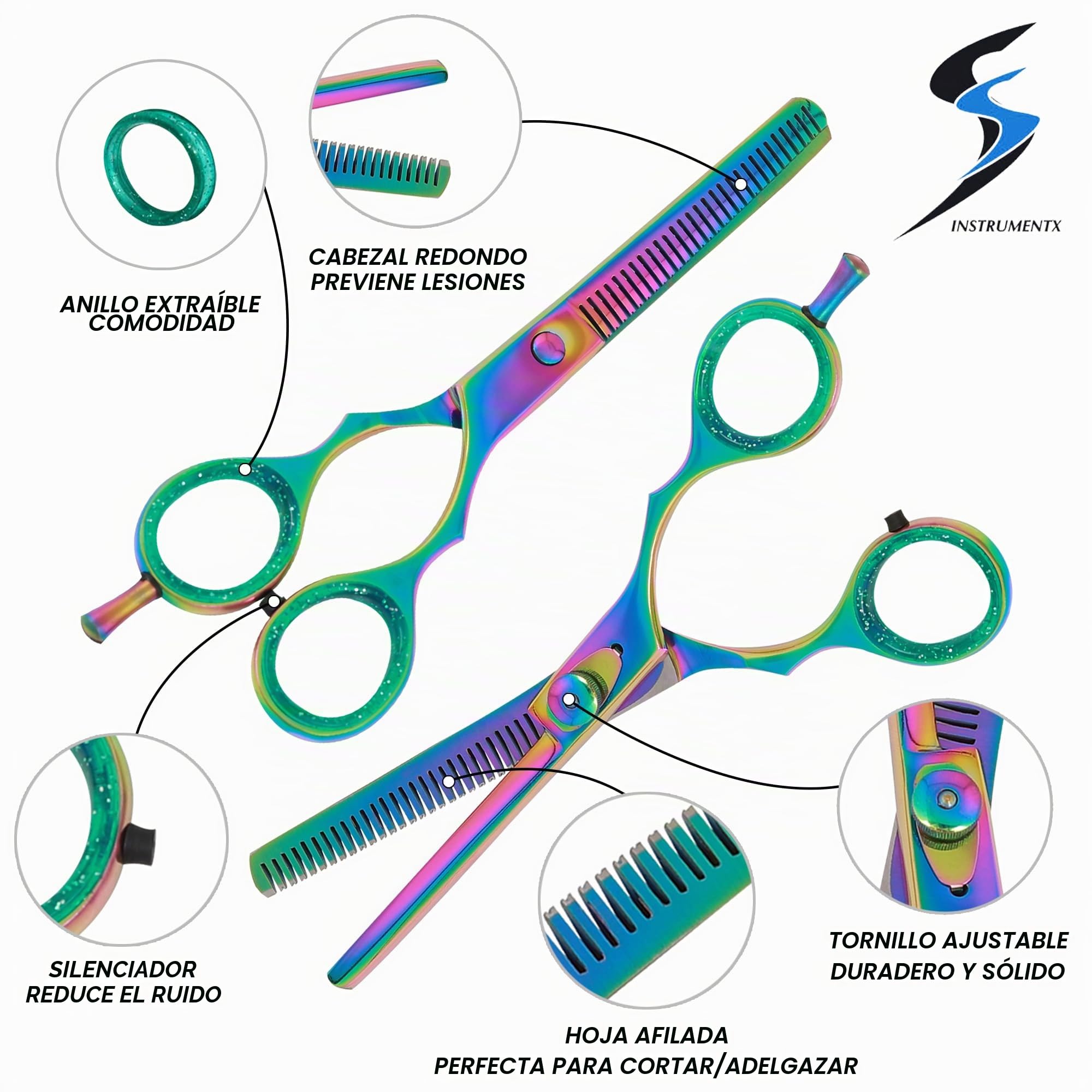 KATX Professional Tijeras Entresacar Peluqueria Acero Inoxidable 6.5" Multicolor