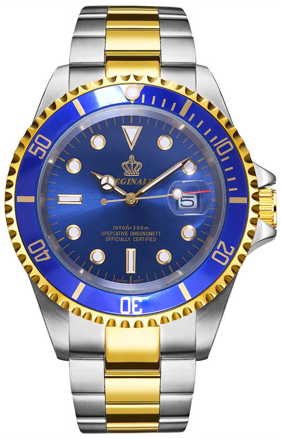Reginald Herren-Armbanduhr, leuchtend, Quarz, drehbare Lünette, Saphirglas, silberfarbenes Edelstahlband und Gehäuse, wasserdicht, Sport, Schwarz