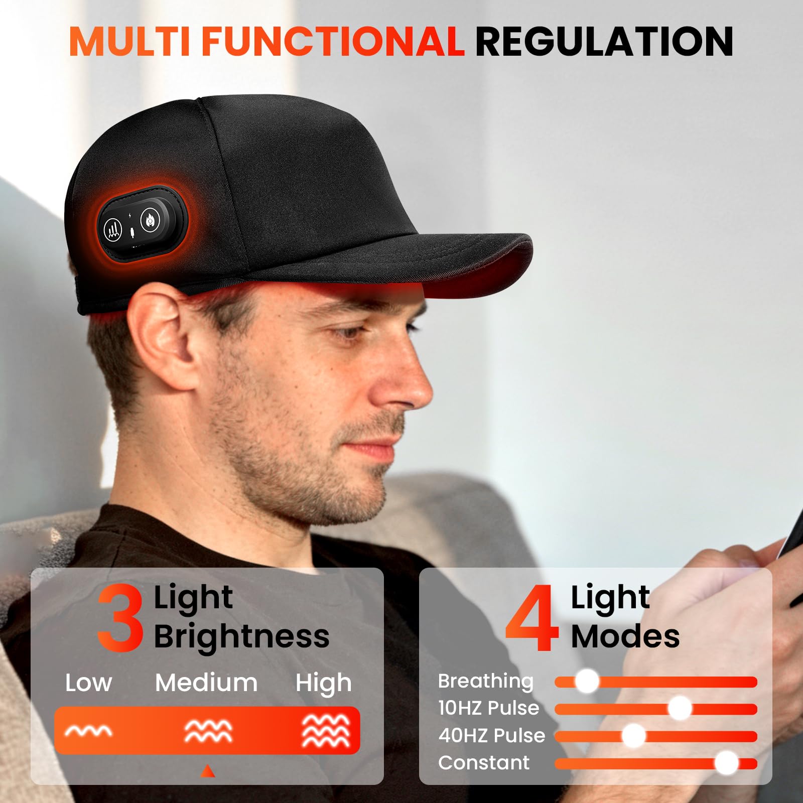 Bonnet de croissance capillaire à lumière rouge avec 216 LED (108x660nm et 108x850nm), rechargeable, avec 3 niveaux de luminosité et 4 modes, arrêt automatique après 20 minutes, pour hommes et femmes