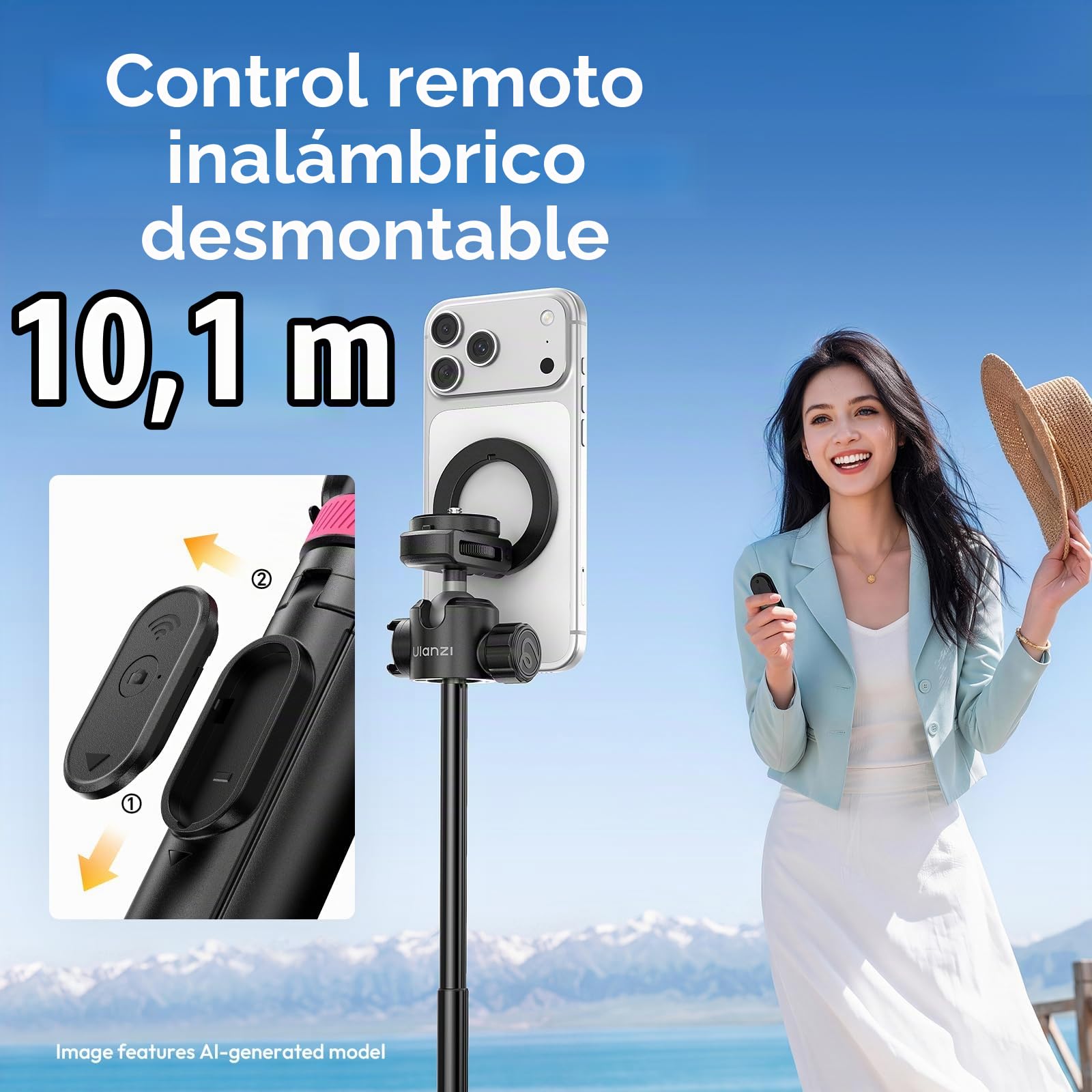 ULANZI MT44M Trípode Magnético de Apertura Automática para Móvil y Cámara, Palo Selfie de 150cm con Control Remoto, Soporte de Cuatro Patas, Tornillo de 1/4", Rótula Giratoria 360° para iPhone Android