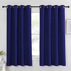 NICETOWN Blackout Curtain Panel 63 inch Long for Window - Thermal Insulated Solid Grommet Blackout Drape for Bedroom Living Room Kitchen (Single Panel, 52W x 63L, Navy Blue)