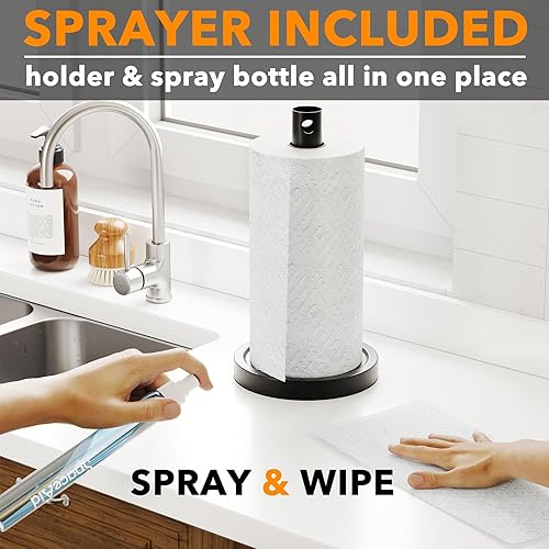 Miniatura 2 de SpaceAid Soporte para toallas de papel 2 en 1 con botella rociadora, soporte para toallas de papel para encimera con rociador en el centro interior,
