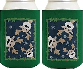 Christmas Party Favors Cute Holiday Reindeer Theme 2-Pack Can Coolies Drink Coolers Reindeer