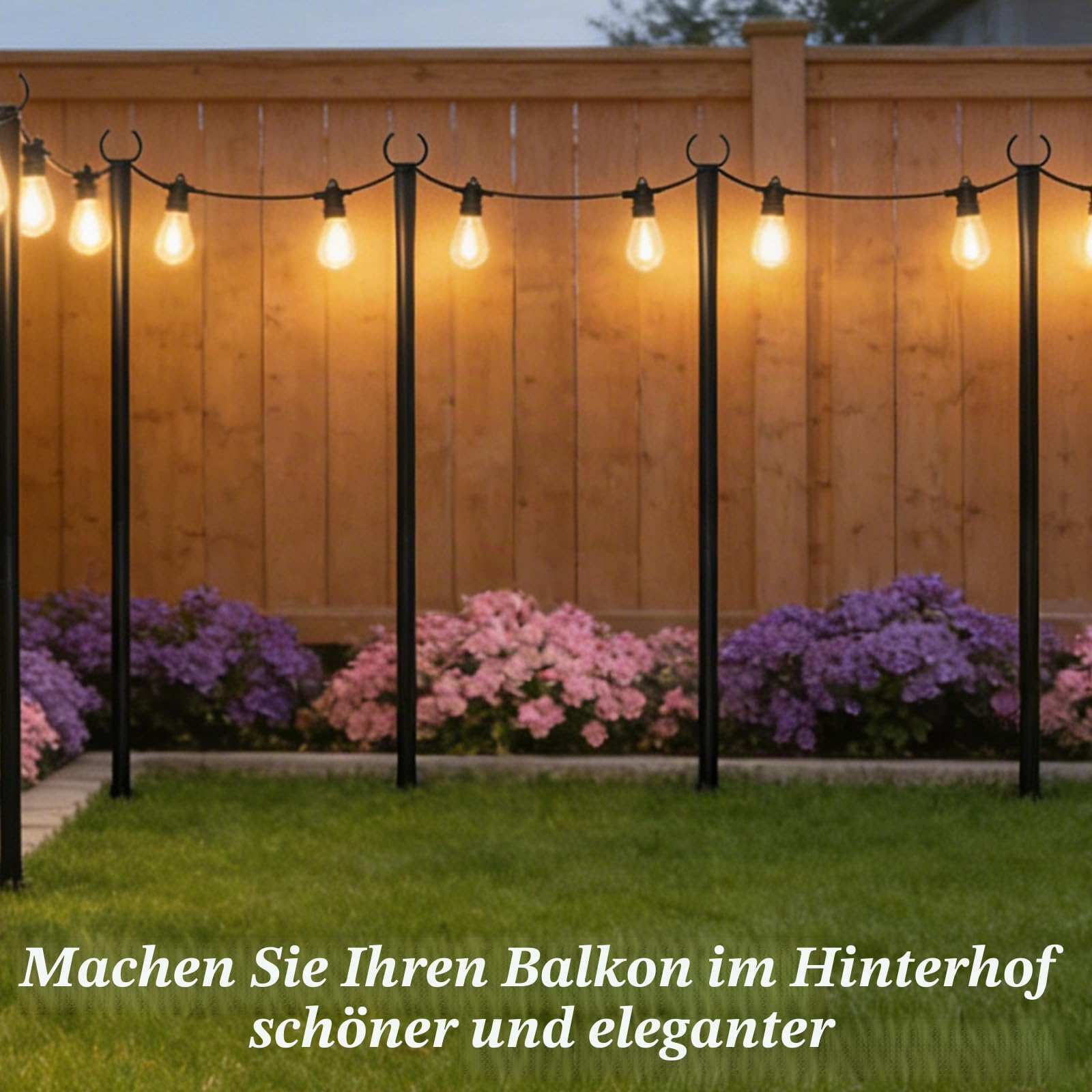 6Pack String Light Poles, 3M/10FT Lichterkettenstangen Lichterkettenmast Außen mit Gabel, Lichterketten Halterung für Draußen, Patio, Deck, Hinterhof, Garten, Party, Hochzeit