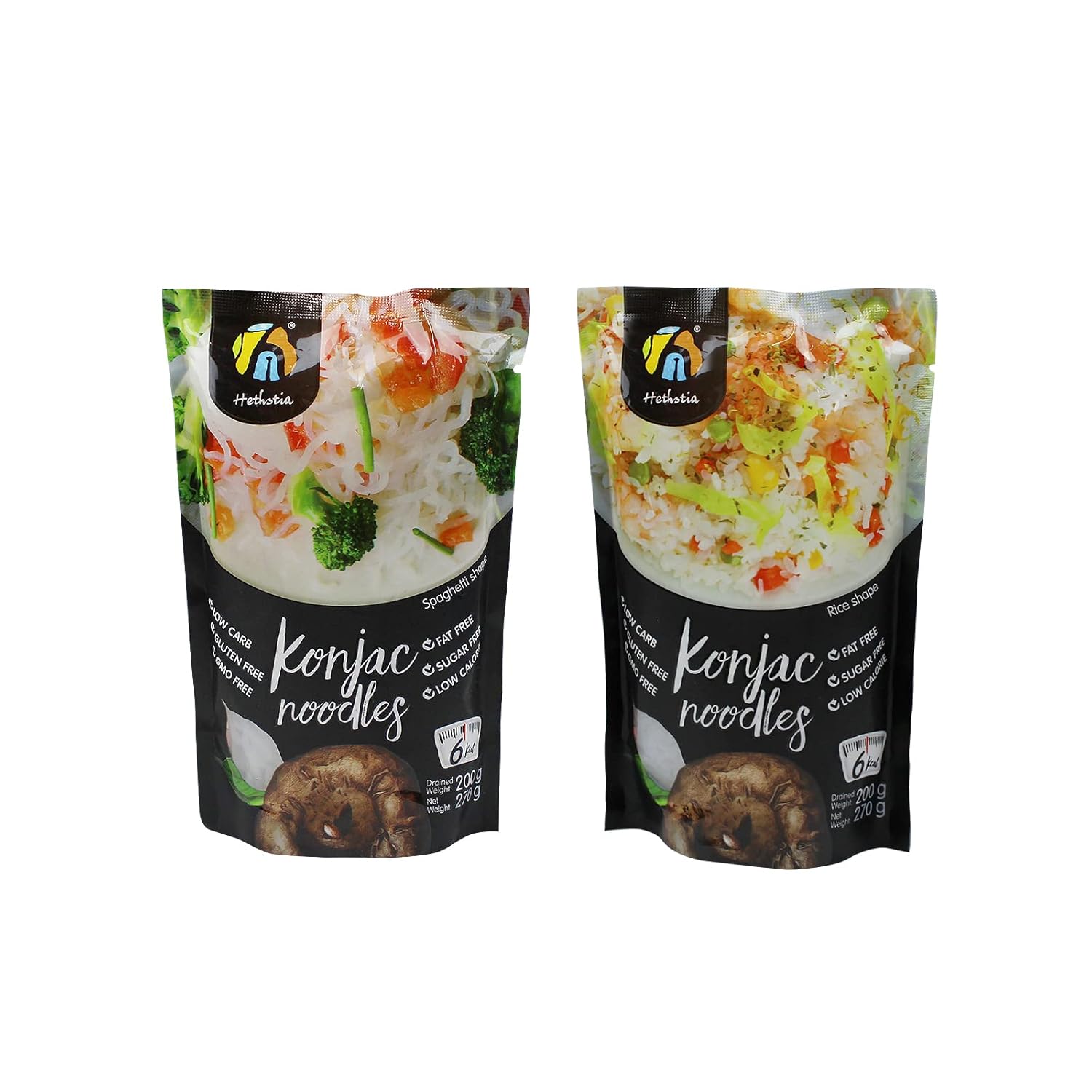 Hethstia 12-Pack Konjac Noodle Diet Spaghetti and Shirataki Rice Paleo-Friendly, Sugar Free, Gluten-Free, Low Calorie and Vegan