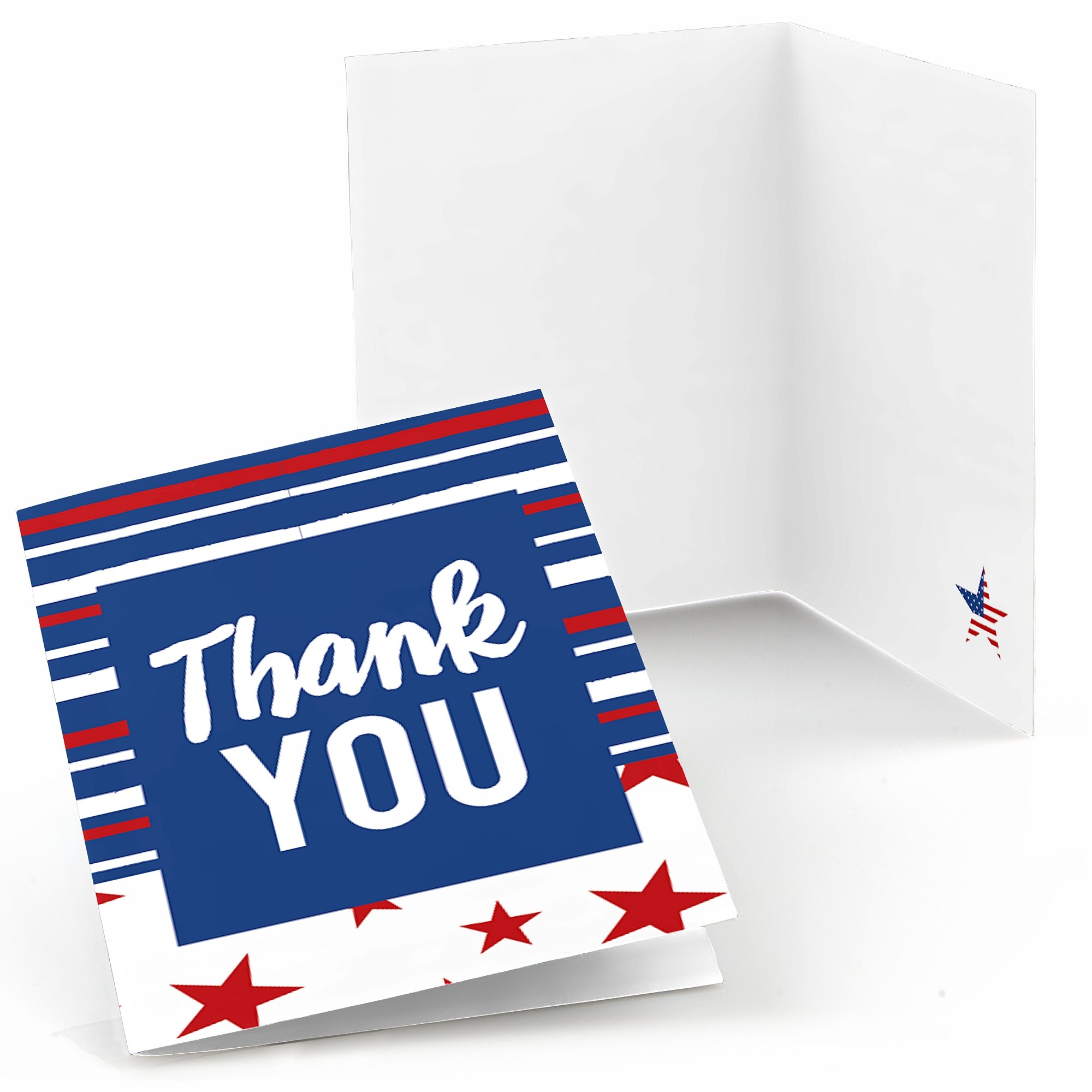 Big Dot of Happiness Stars and Stripes - Memorial Day, 4th of July and Labor Day USA Patriotic Party Thank You Cards (8 Count)