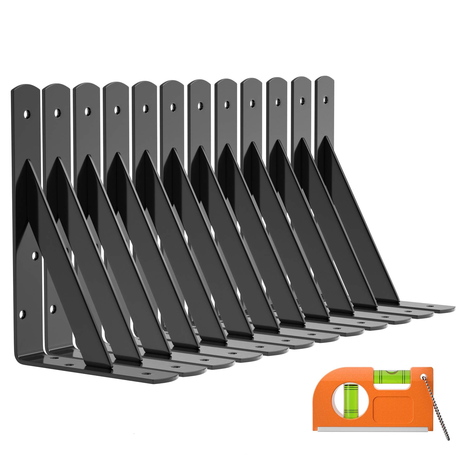 LuckIn 12-pak wytrzymałych wsporników półek 18 cm, pasuje do 8 półek pływających 25 cm, wsporniki L z trójkątem 90 stopni, maksymalne obciążenie 113 kg, sprzęt montażowy w zestawie, czarny