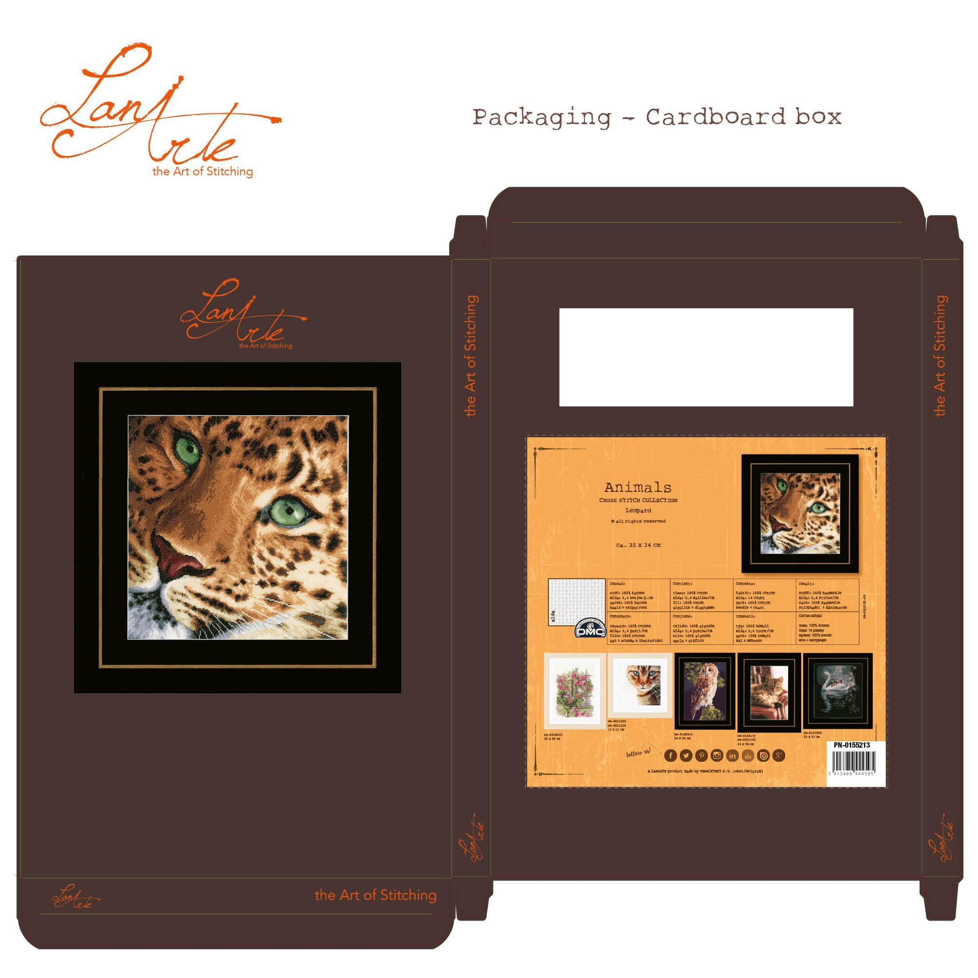 LANARTE Haft Krzyżykowy Liczony Zestaw Obraz do Haftu LEOPARD Zrób to Sam Zestaw Kreatywny dla Dorosłych Rękodzieło Artystyczne 35 x 34 cm Dekoracja Ścienna DIY Cross Stitch Kit