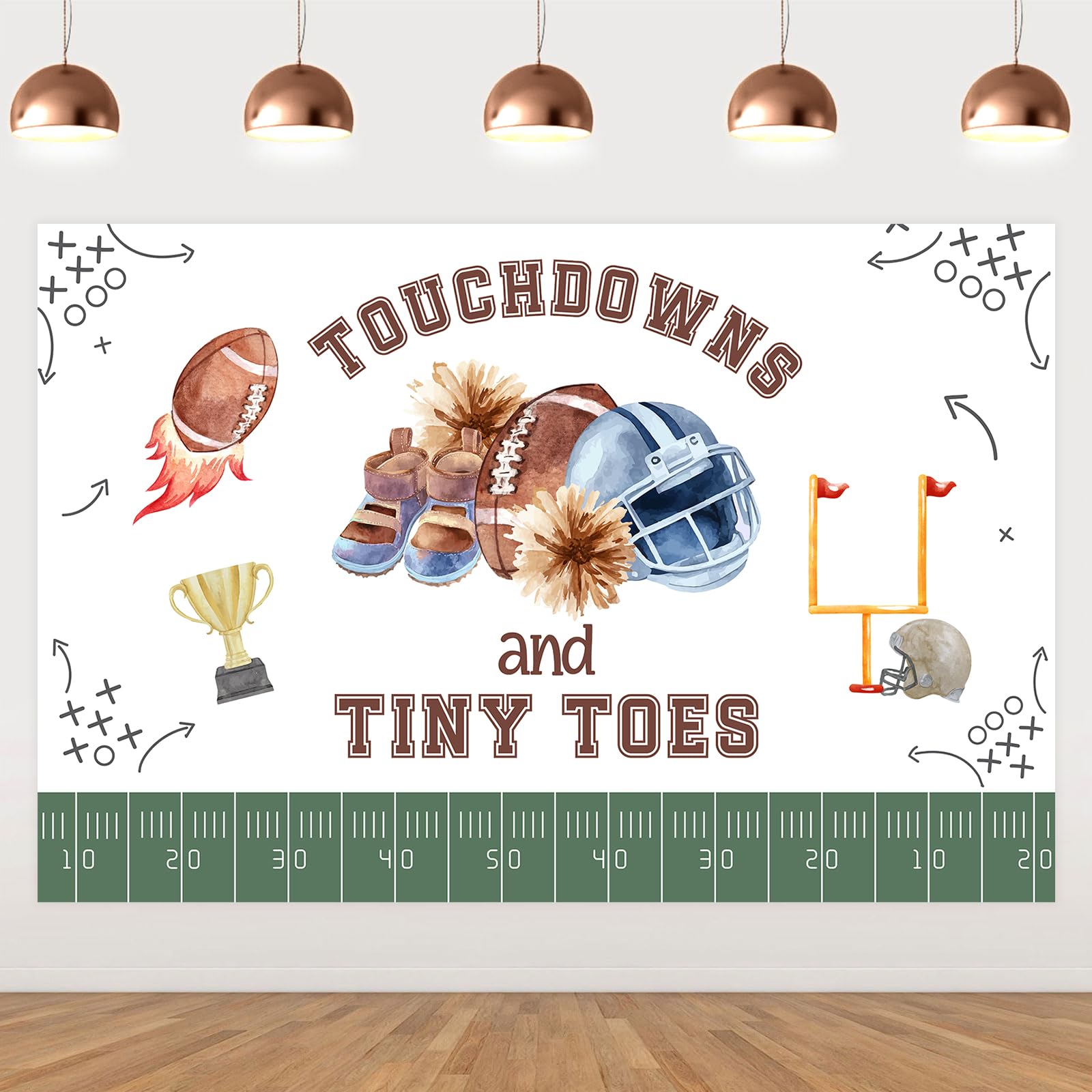 JOYMEMO Fotohintergrund Für Babyparty – 1,5x0,9 M, Touchdowns & Winzige Zehen, Fußball-Motto