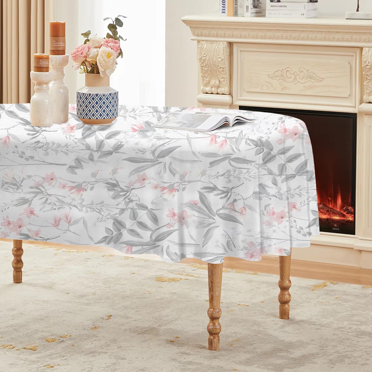 Nappe Ovale 160x200 cm Motif Floral Aquarelle, Imperméable et Anti-tache, Nappe de Table Lavable, Linge de Table Décoration pour Cuisine Salle à Manger Jardin Terrasse BalconBotanique Feuilles P-41