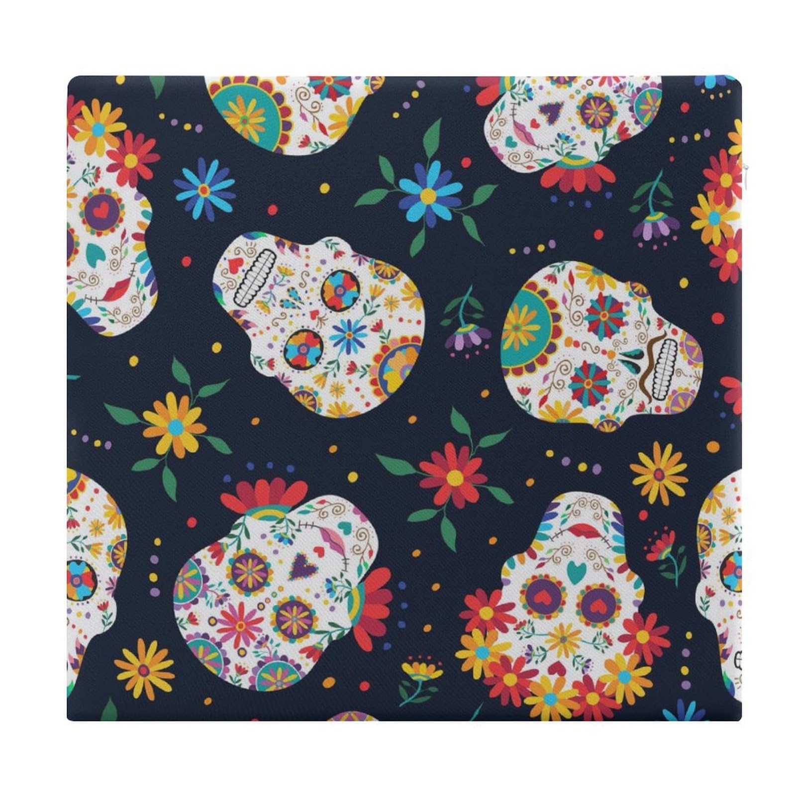 JZemdybill Chair Pad, Mexican Sugar Skull Seat Pad, Square Chair Cushion for Yoga Living Room Balcony