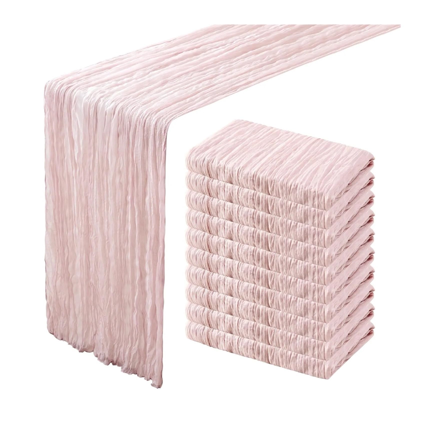 Chiffon Table Runner 10 PCS Table Runner Gauze Crepe Cheese Cloth Wedding Decoration Party Farmhouse Tabledecor House Warming(Dirty pink,90x400cm)