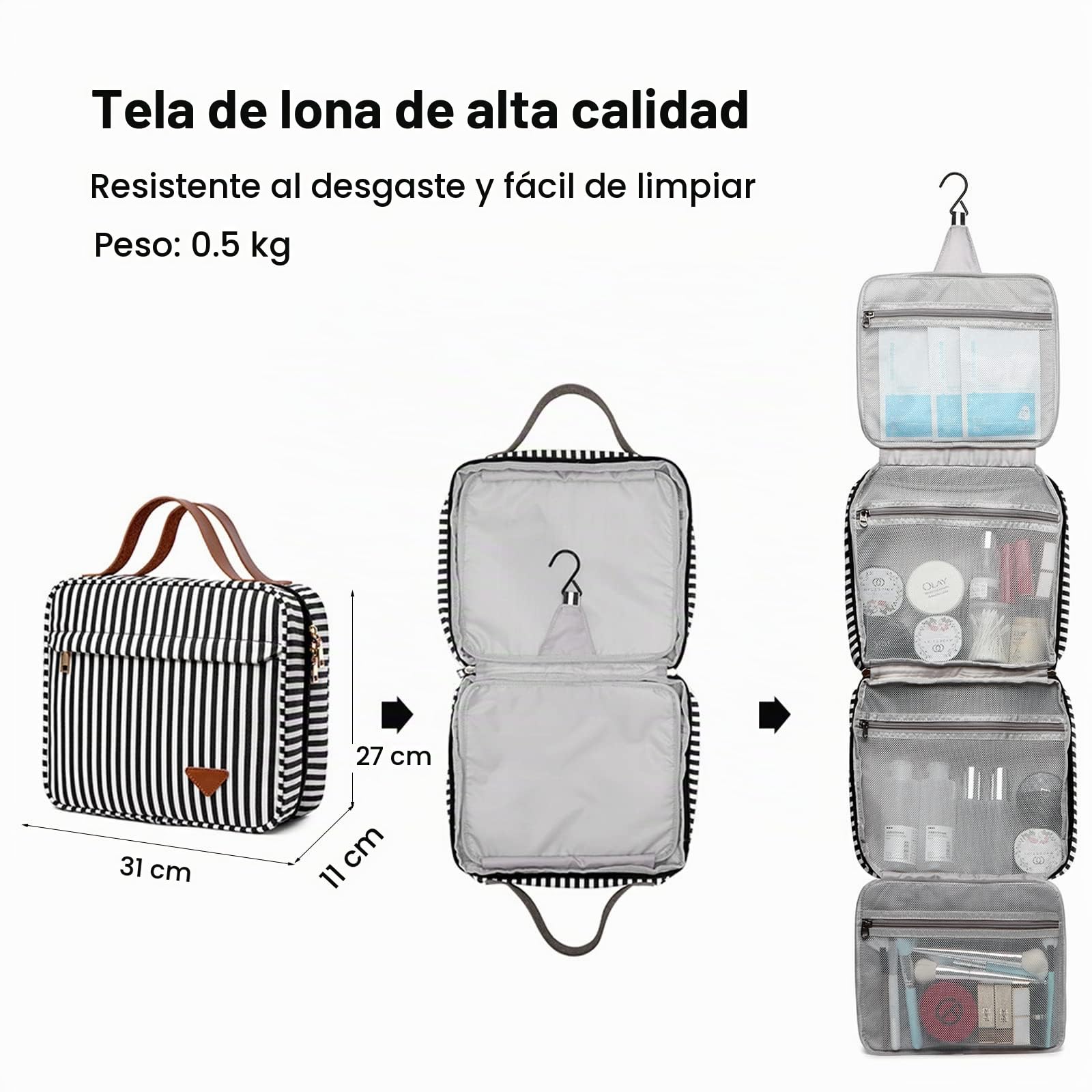 FANDARE Bolsas de Maquillaje Neceser de Viaje Mujeres Hombres Lona Bolsa de Cosméticos de Viaje Neceser de Viaje para Colgar Bolsas de Aseo Cosméticos Organizador Neceseres de Viajes de Negocios