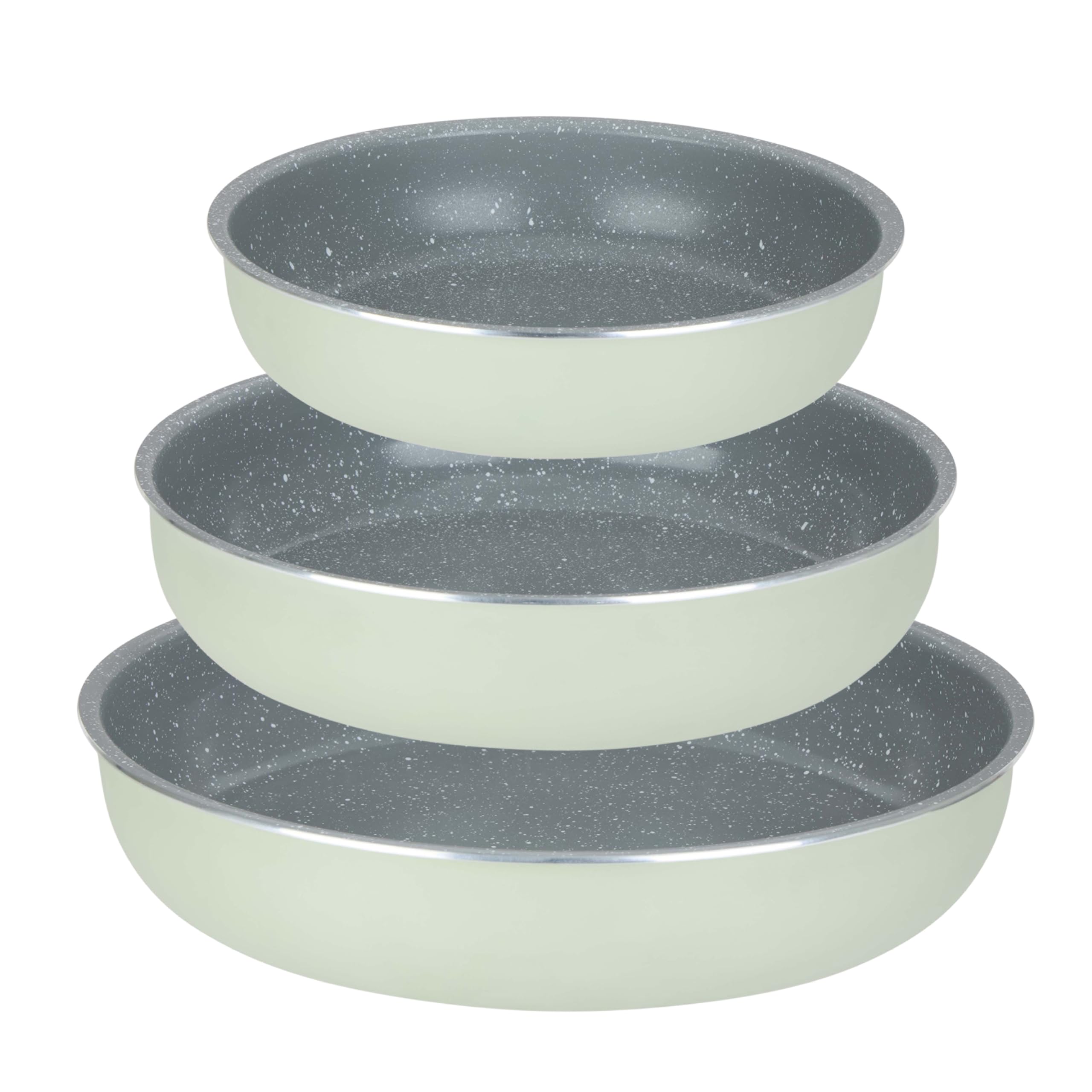 Sitram 716939 Batterie Cuisine 7 Pièces Vert Sauge – Revêtement Céramique Sans PFAS – 3 Poêles Ø20/24/28 + 3 Casseroles Ø16/18/20 + Manche Amovible – Tous Feux dont Induction