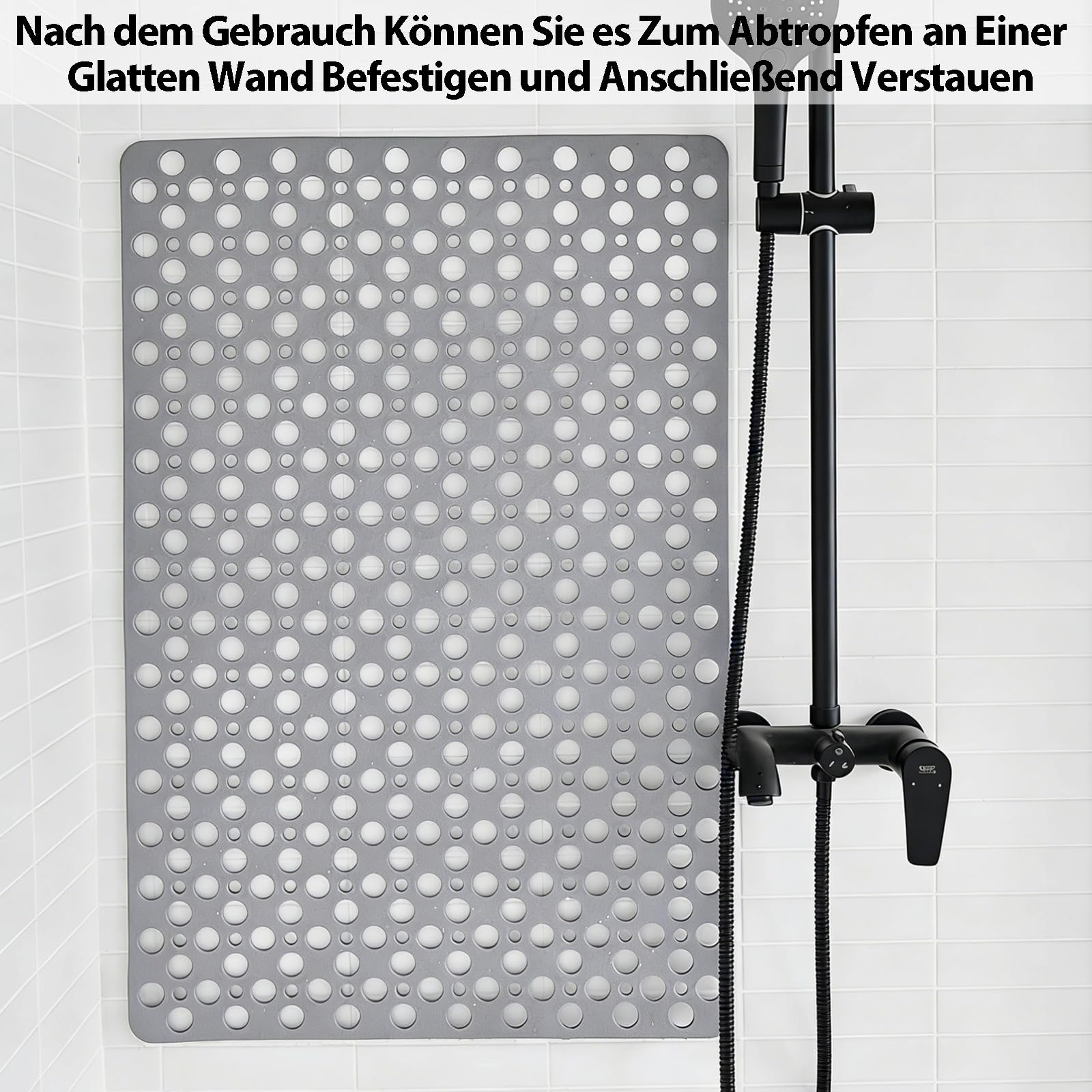 70 x 70 cm, szara, antypoślizgowa, z termoplastycznego elastomeru poliestrowego, mata antypoślizgowa pod prysznic z przyssawkami, mata łazienkowa z otworami odpływowymi, kwadratowa mata do wanny
