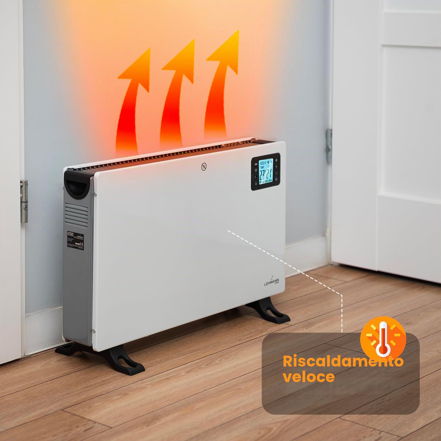 LEHMANN LHOHC-2013C Termoconvettore Elettrico 2000W, con 3 Livelli di Riscaldamento, Termostato Regolabile con Telecomando, Silenzioso, Compatibile con WiFi, Ideale stufa per casa e ufficio