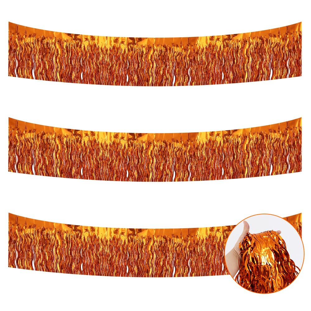 BEISHIDA 3 Pack Orange Wavy Foil Fringe Garland 30ft Tinsel Wall Decor
