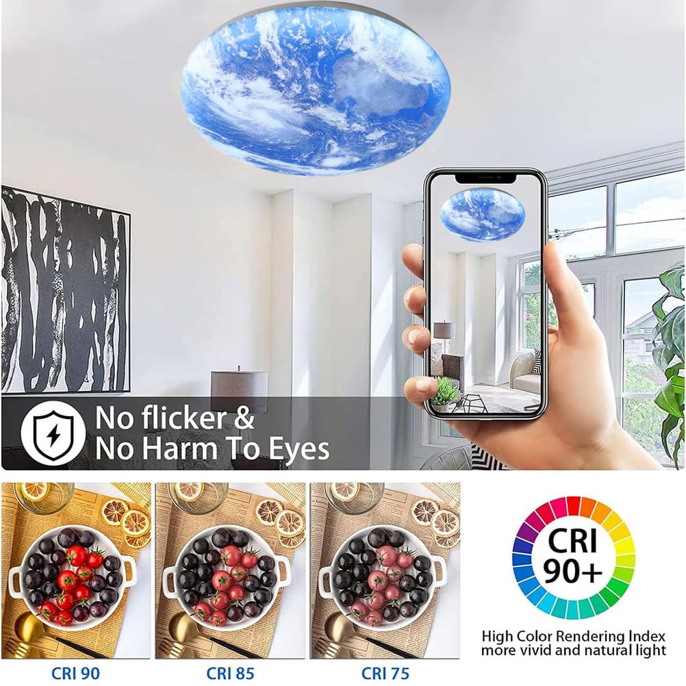 Lampa sufitowa LED Księżyc, nowoczesne wzornictwo, możliwość ściemniania, dekoracja ścienna 3D, motyw ziemi, z pilotem zdalnego sterowania, do sypialni lub salonu, 50 cm.