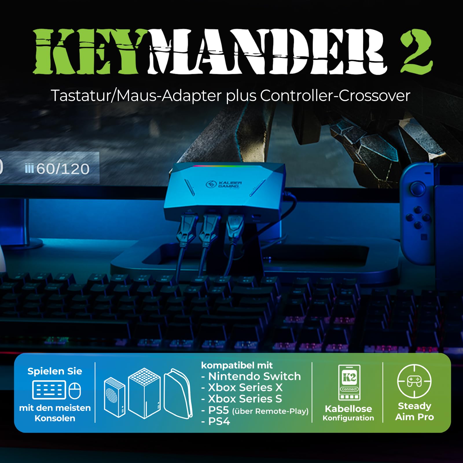 IOGEAR KeyMander 2 - Maus-/Tastatur-Switch Adapter für Xbox Series X|S, PS5 PS4 und Nintendo Switch mit Cross-Over-Funktion für Controller