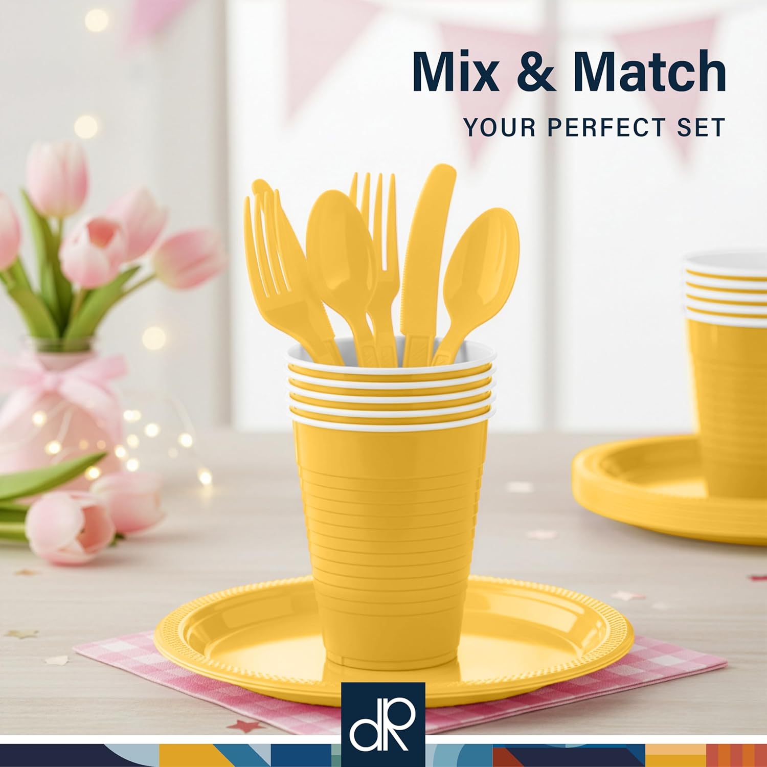 DecorRack Yellow Plastic Cups, 12 oz Disposable Cups, Reusable Party Supplies (40 Count) - Image 5