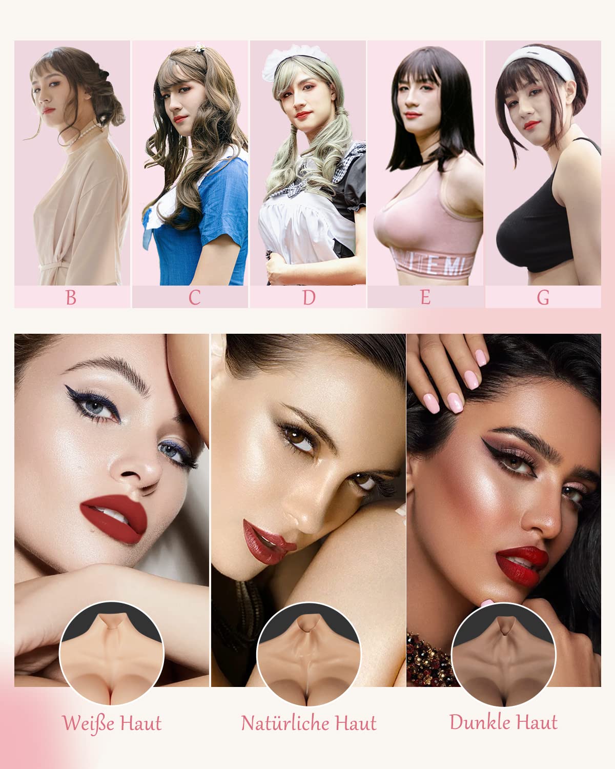 Peikey Silikon Brüste, [Kurze Version] Künstliche Brüste mit Geeignete BH, Realistisch Silikonbrustplatten Brustformen für Crossdresser, Weißer Hautton-Leichte Baumwollfüller, B Körbchen