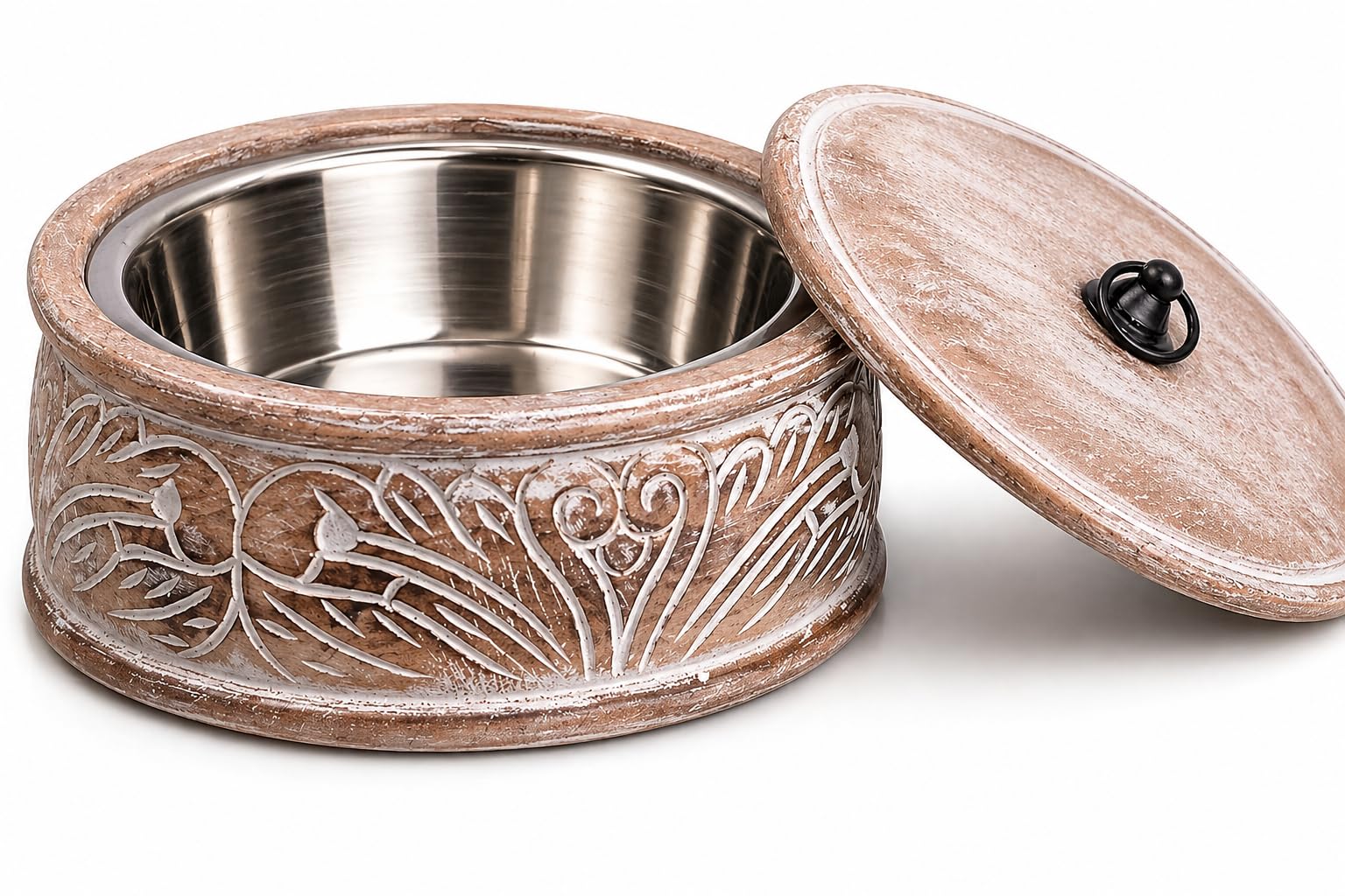 Panier à tortilla mexicain en bois fabriqué à la main - Boîte à pain indien Chapati Roti - Boîte à crêpes - Cocotte avec couvercle - Décoration pour la maison, la cuisine, la salle à manger - Marron