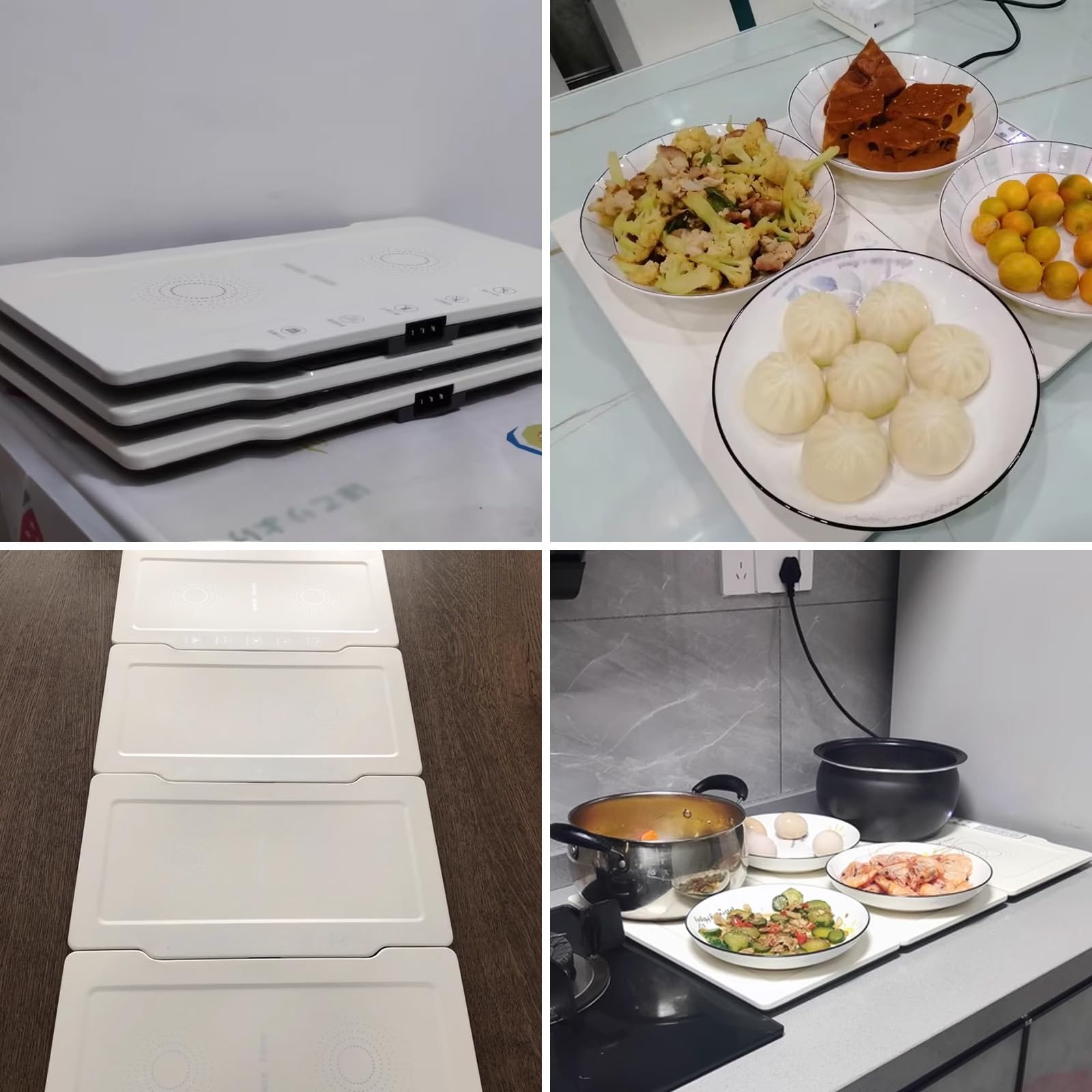 Calienta Platos de Mesa Electrico, Bandeja Calefactora Eléctrica, Función de Sincronización, Fácil de Limpiar, Calentando Rápidamente, para Familia, Fiestas(S)